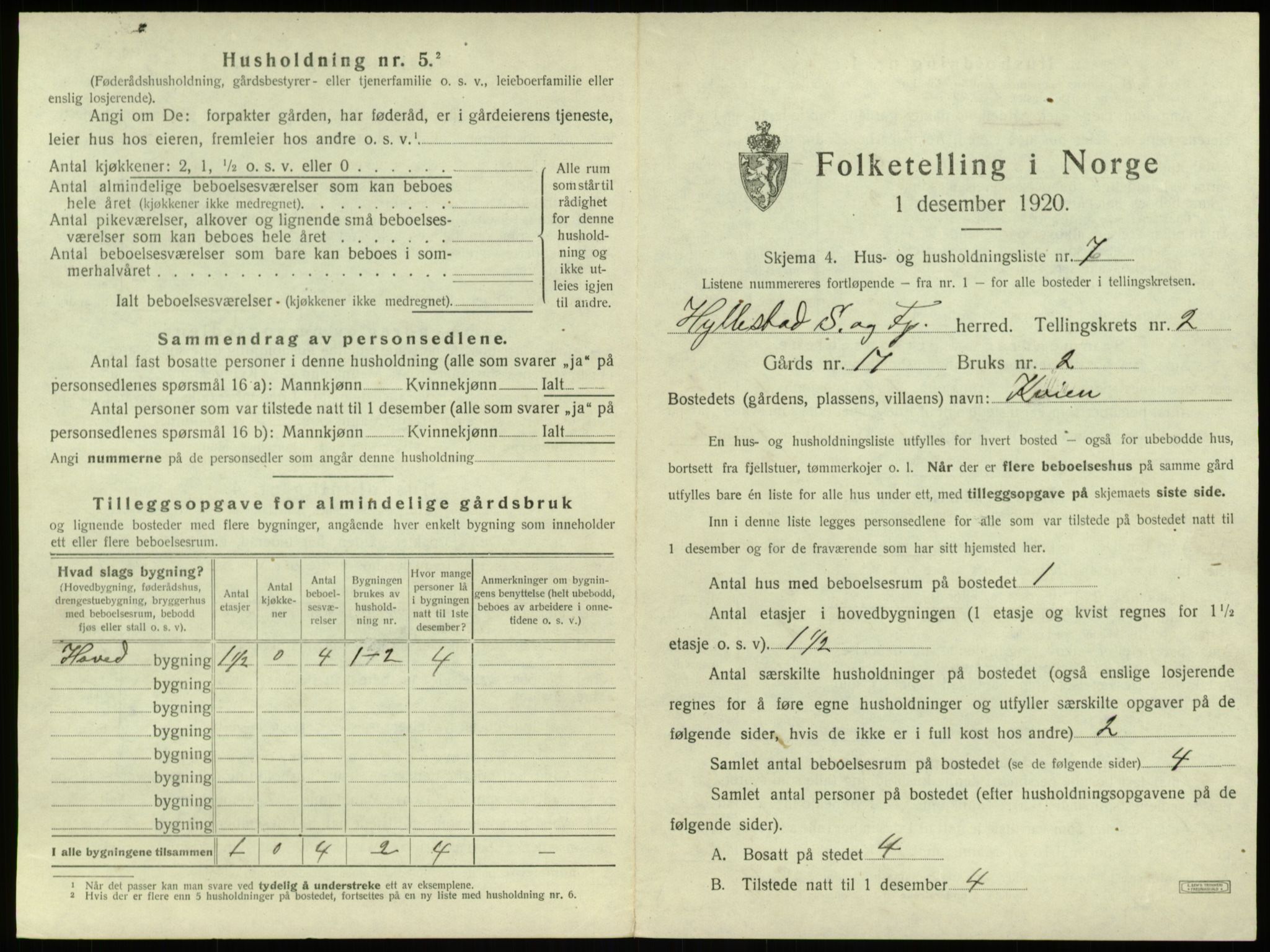 SAB, 1920 census for Hyllestad, 1920, p. 142