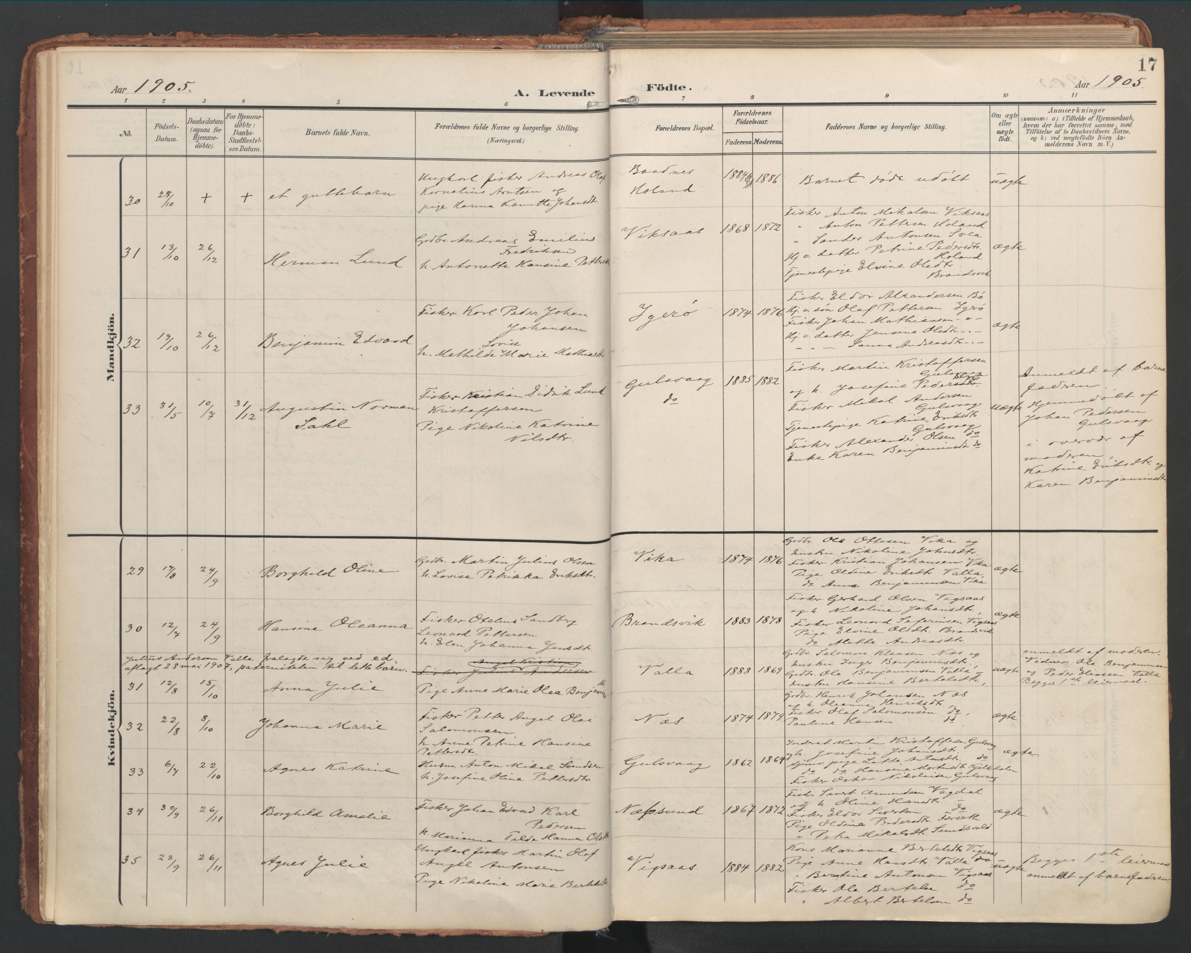 Ministerialprotokoller, klokkerbøker og fødselsregistre - Nordland, AV/SAT-A-1459/816/L0250: Parish register (official) no. 816A16, 1903-1923, p. 17