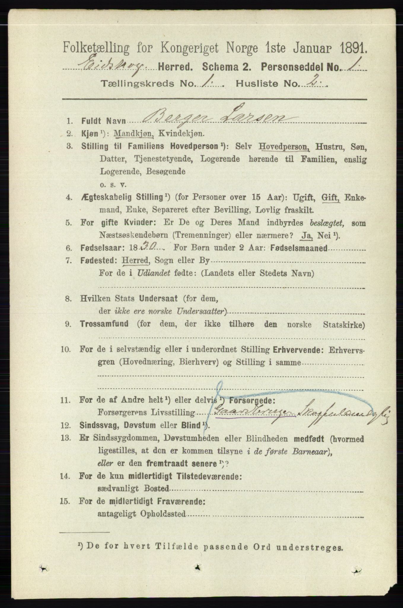 RA, 1891 census for 0420 Eidskog, 1891, p. 98