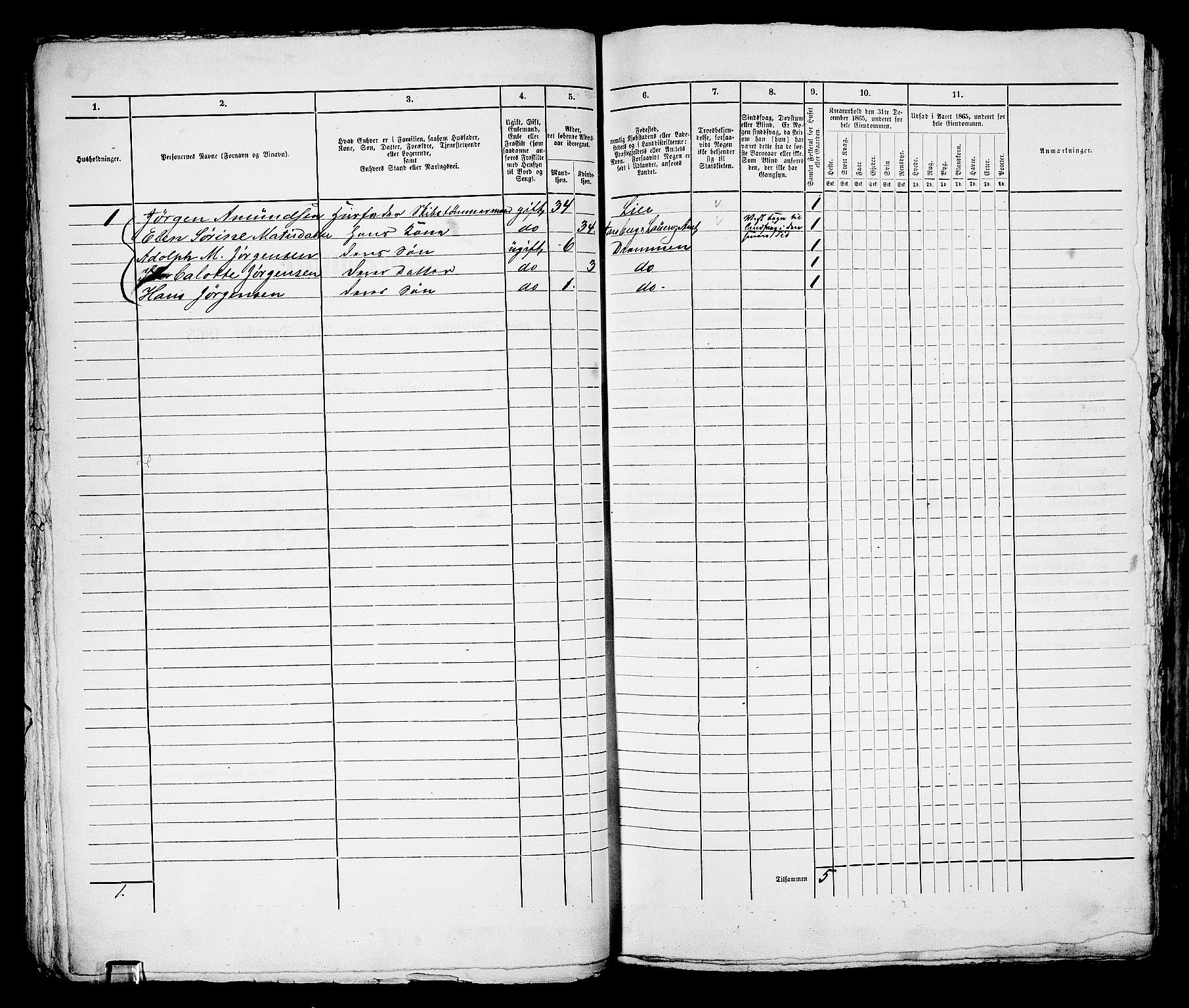 RA, 1865 census for Bragernes in Drammen, 1865, p. 98