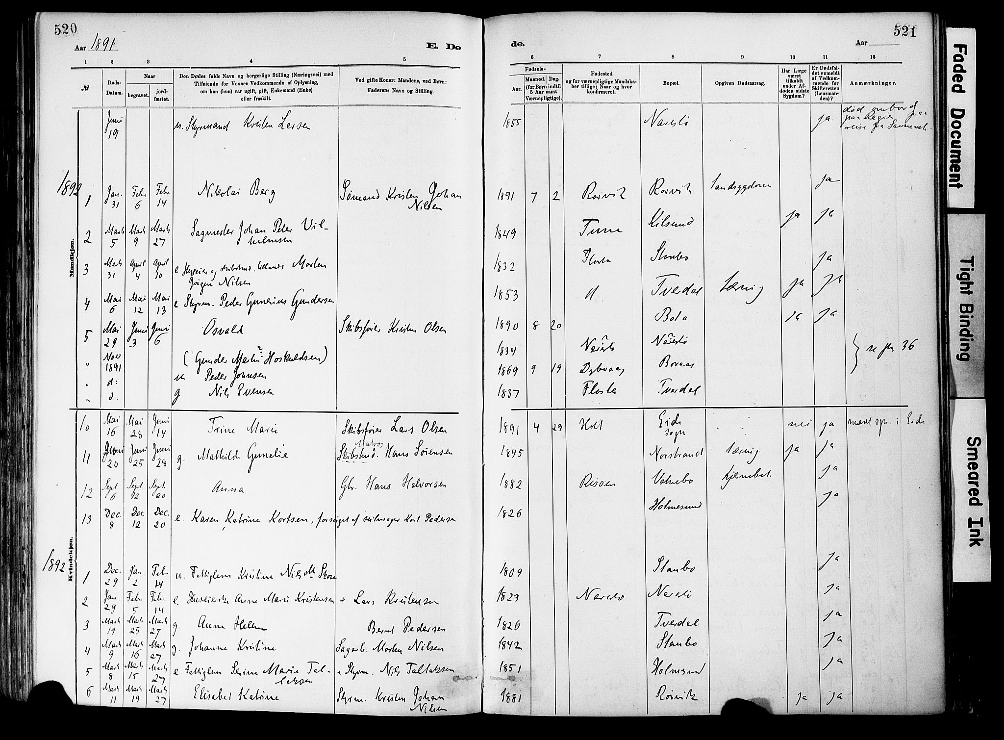 Dypvåg sokneprestkontor, SAK/1111-0007/F/Fa/Fab/L0001: Parish register (official) no. A 1, 1885-1912, p. 520-521
