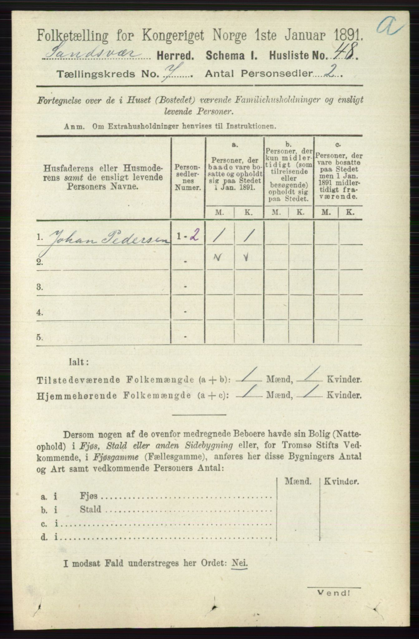 RA, 1891 census for 0629 Sandsvær, 1891, p. 3968