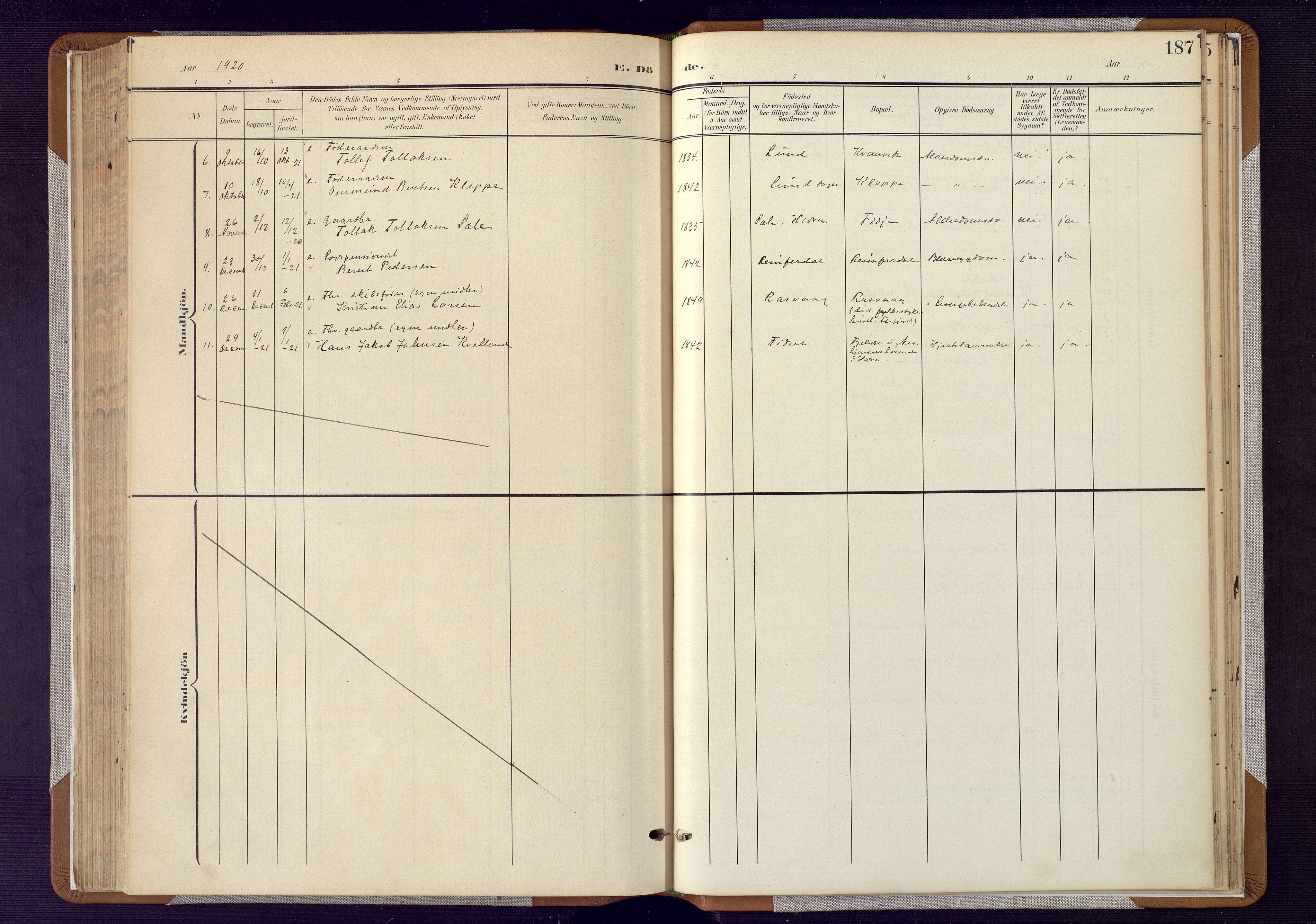 Flekkefjord sokneprestkontor, AV/SAK-1111-0012/F/Fa/Fab/L0007: Parish register (official) no. A 7, 1902-1921, p. 187