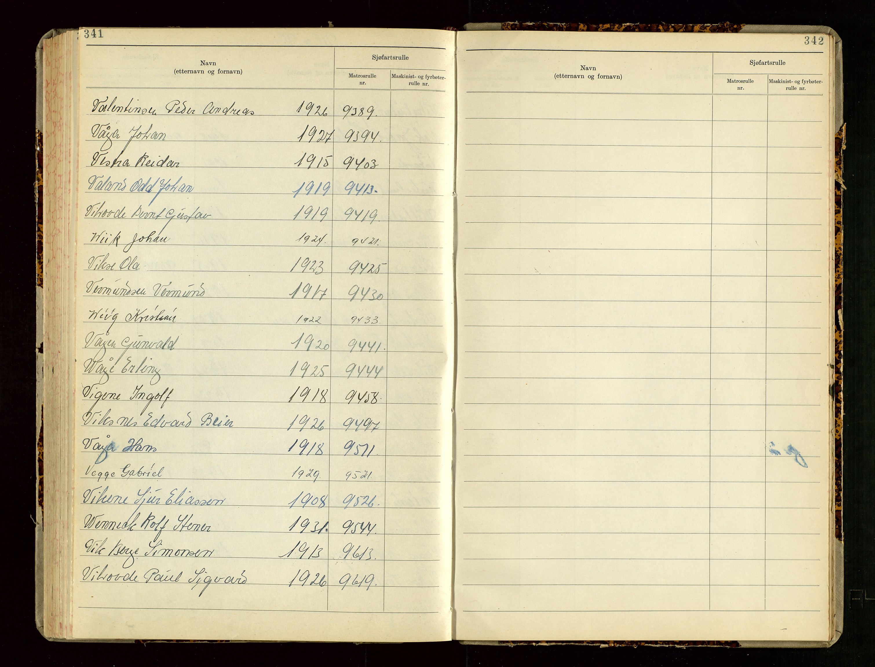 Haugesund sjømannskontor, SAST/A-102007/F/Fb/Fba/L0005: Navneregister med henvisning til rullenummer (etternavn) Haugesund krets, 1860-1948, p. 341