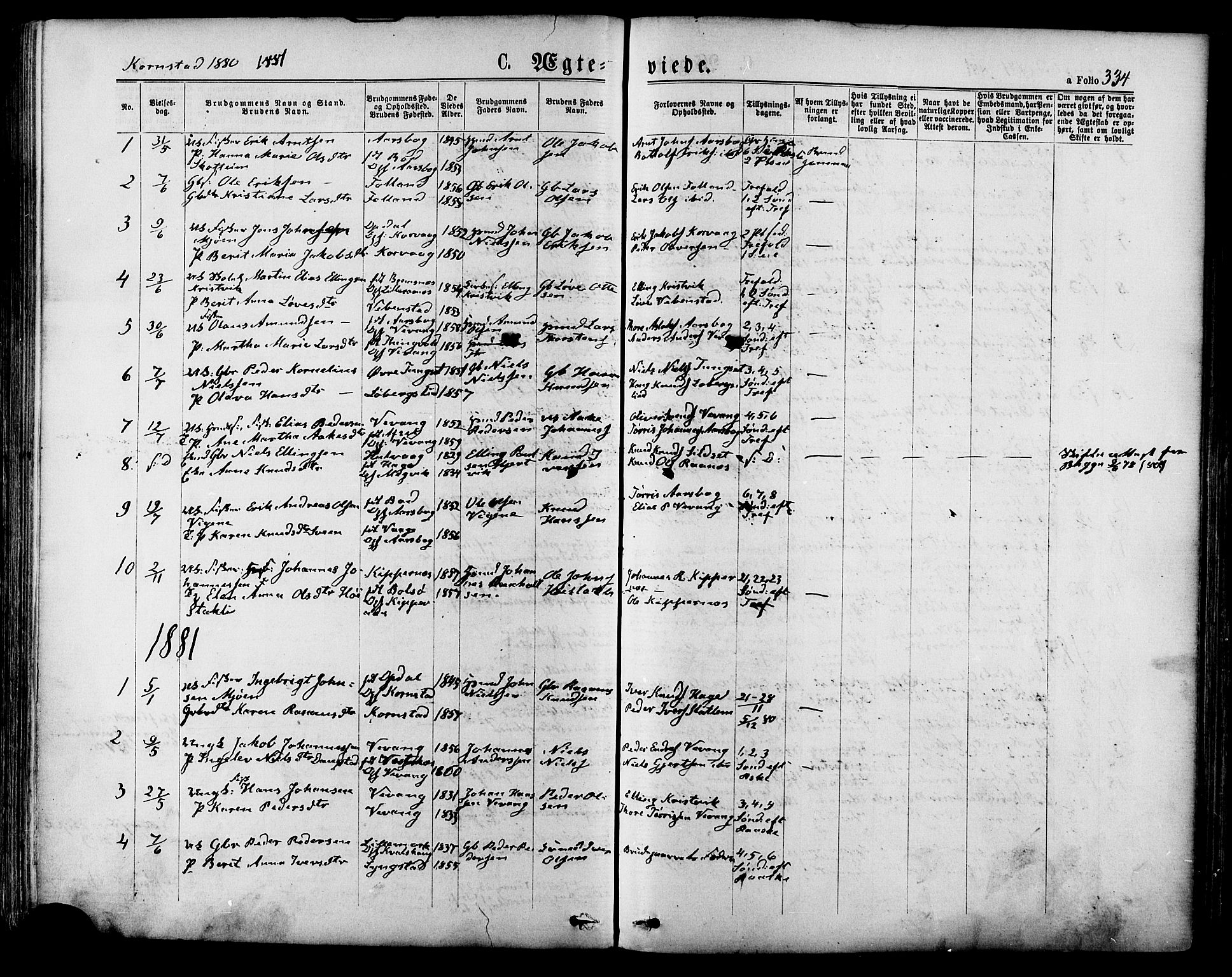 Ministerialprotokoller, klokkerbøker og fødselsregistre - Møre og Romsdal, AV/SAT-A-1454/568/L0806: Parish register (official) no. 568A12 /2, 1878-1884, p. 334