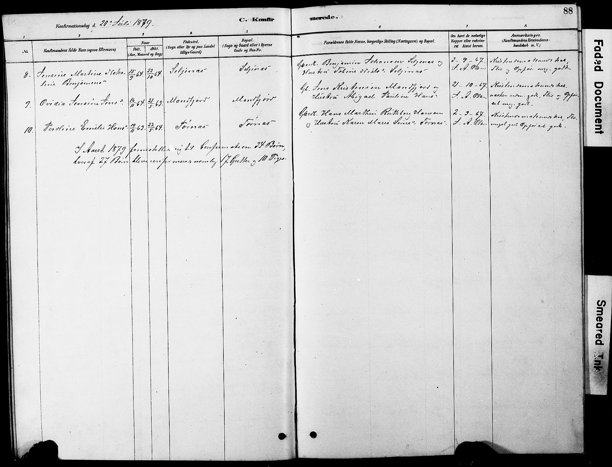 Ministerialprotokoller, klokkerbøker og fødselsregistre - Nordland, AV/SAT-A-1459/861/L0875: Parish register (copy) no. 861C01, 1879-1887, p. 88