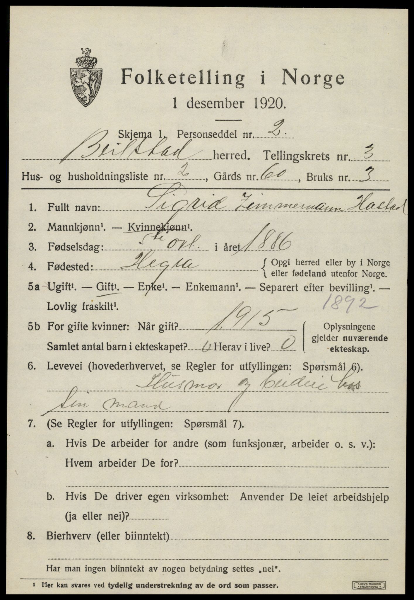 SAT, 1920 census for Beitstad, 1920, p. 2385