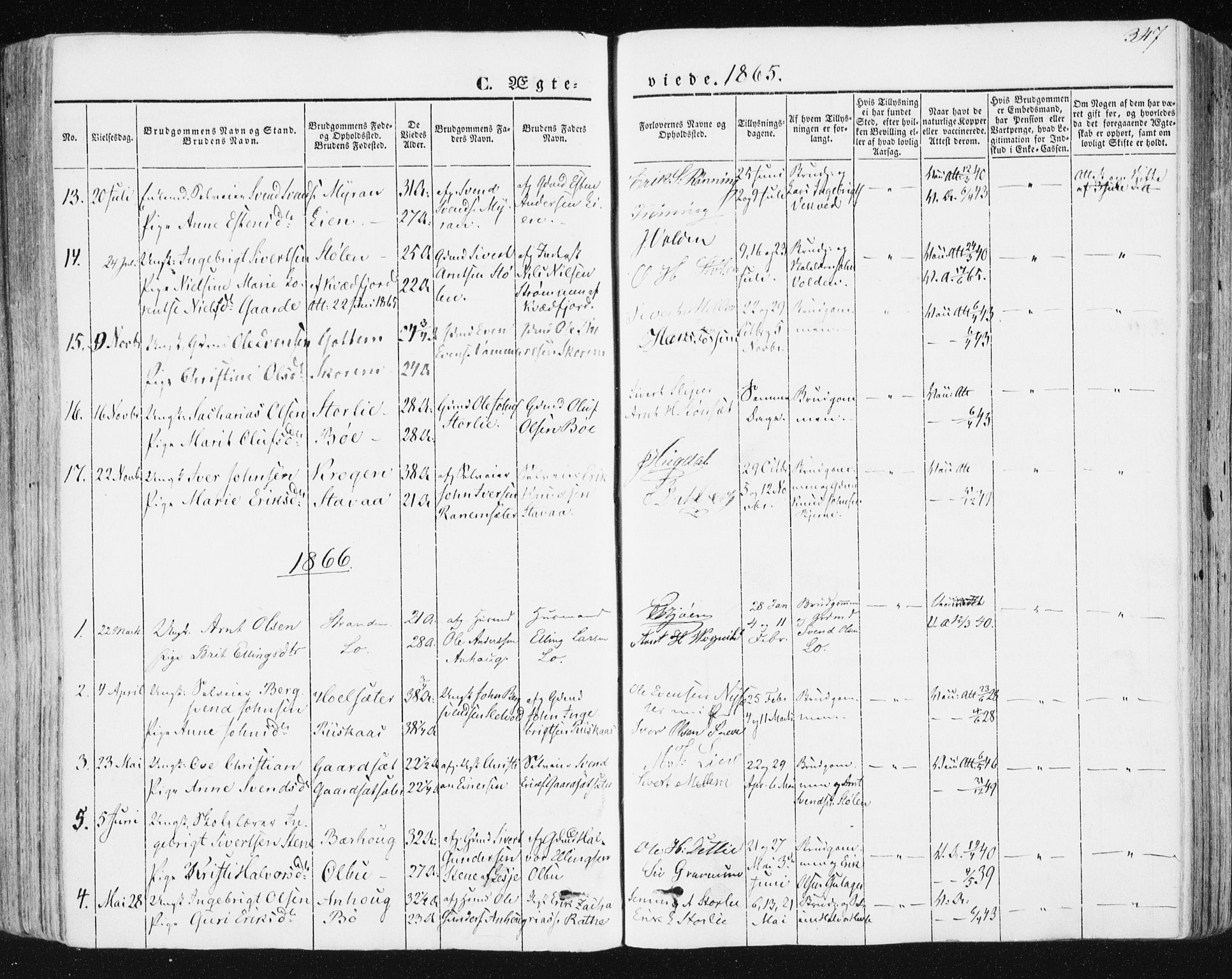 Ministerialprotokoller, klokkerbøker og fødselsregistre - Sør-Trøndelag, SAT/A-1456/678/L0899: Parish register (official) no. 678A08, 1848-1872, p. 347