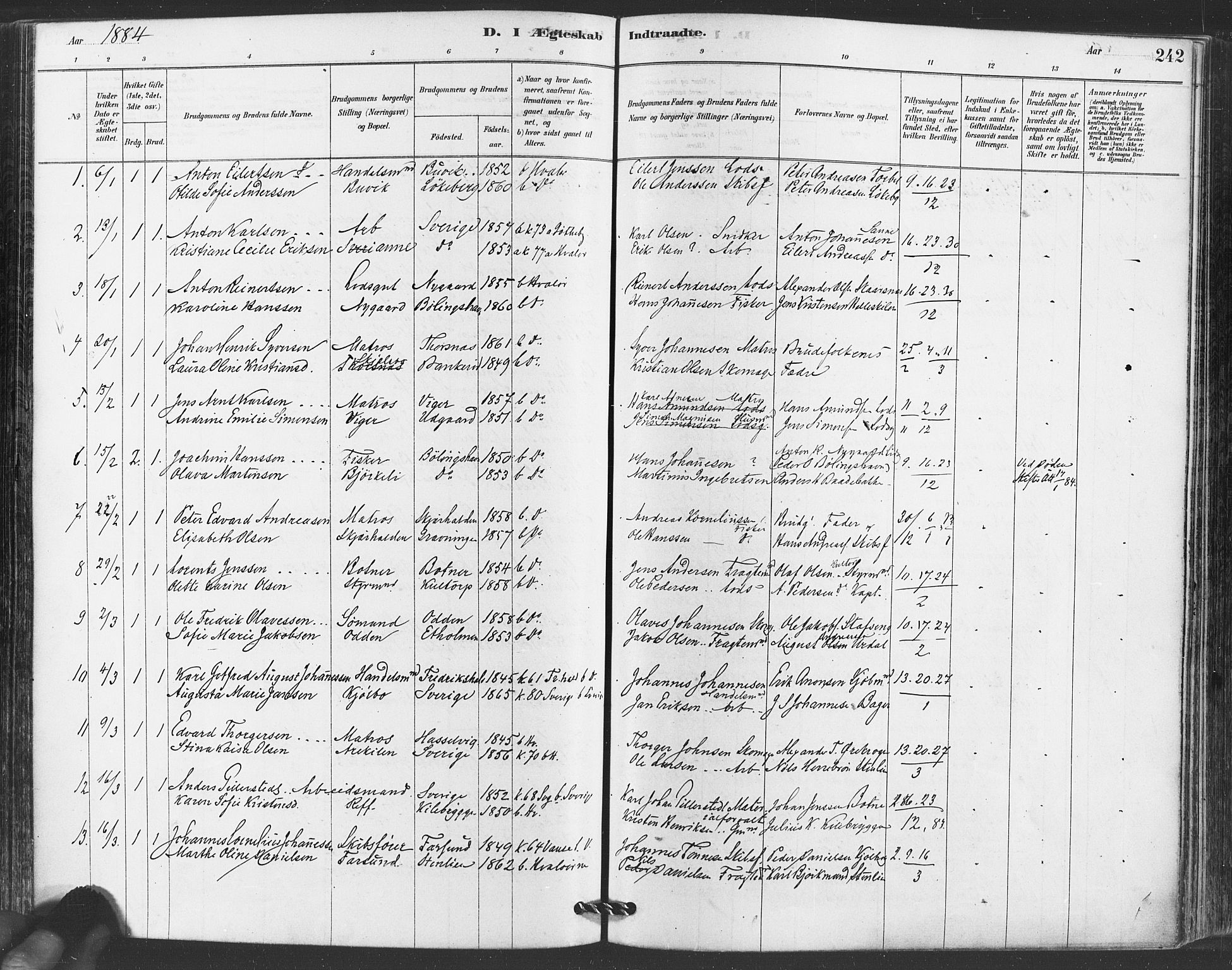 Hvaler prestekontor Kirkebøker, SAO/A-2001/F/Fa/L0008: Parish register (official) no. I 8, 1878-1895, p. 242