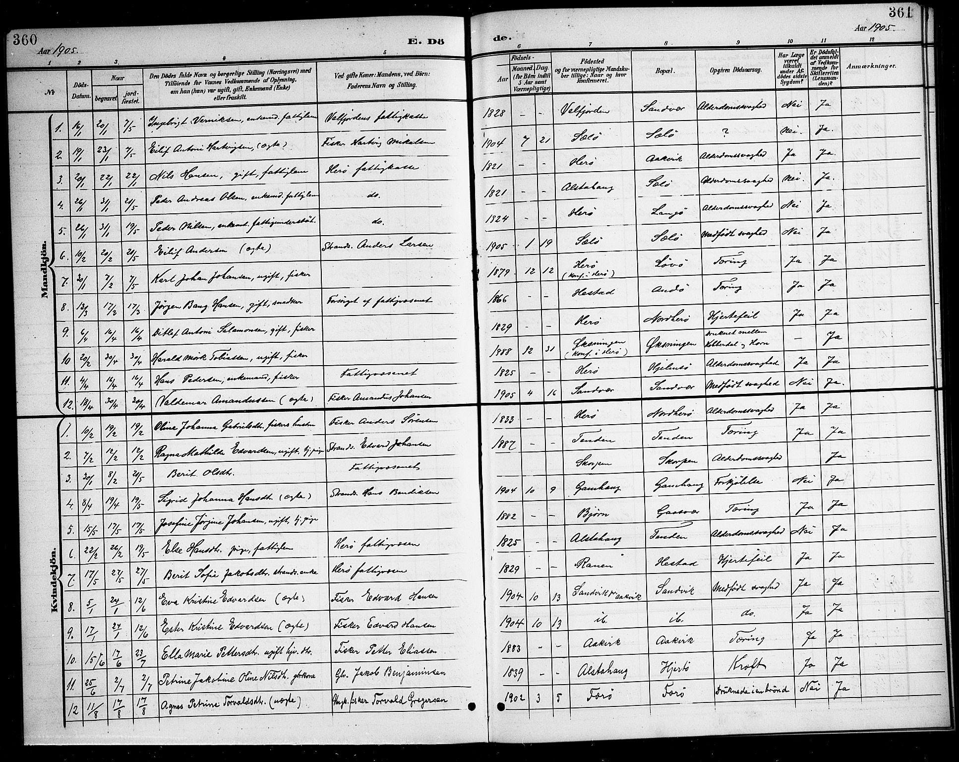 Ministerialprotokoller, klokkerbøker og fødselsregistre - Nordland, SAT/A-1459/834/L0516: Parish register (copy) no. 834C06, 1902-1918, p. 360-361