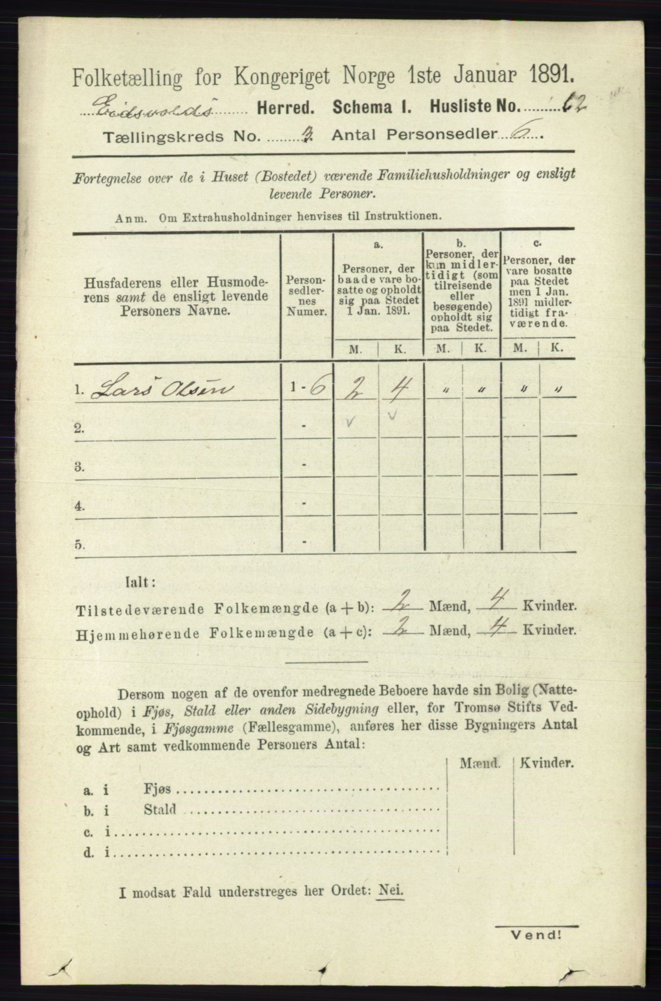 RA, 1891 census for 0237 Eidsvoll, 1891, p. 1581