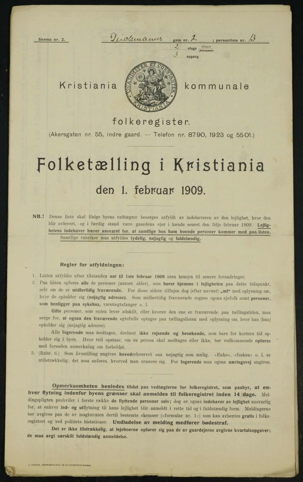 OBA, Municipal Census 1909 for Kristiania, 1909, p. 14073