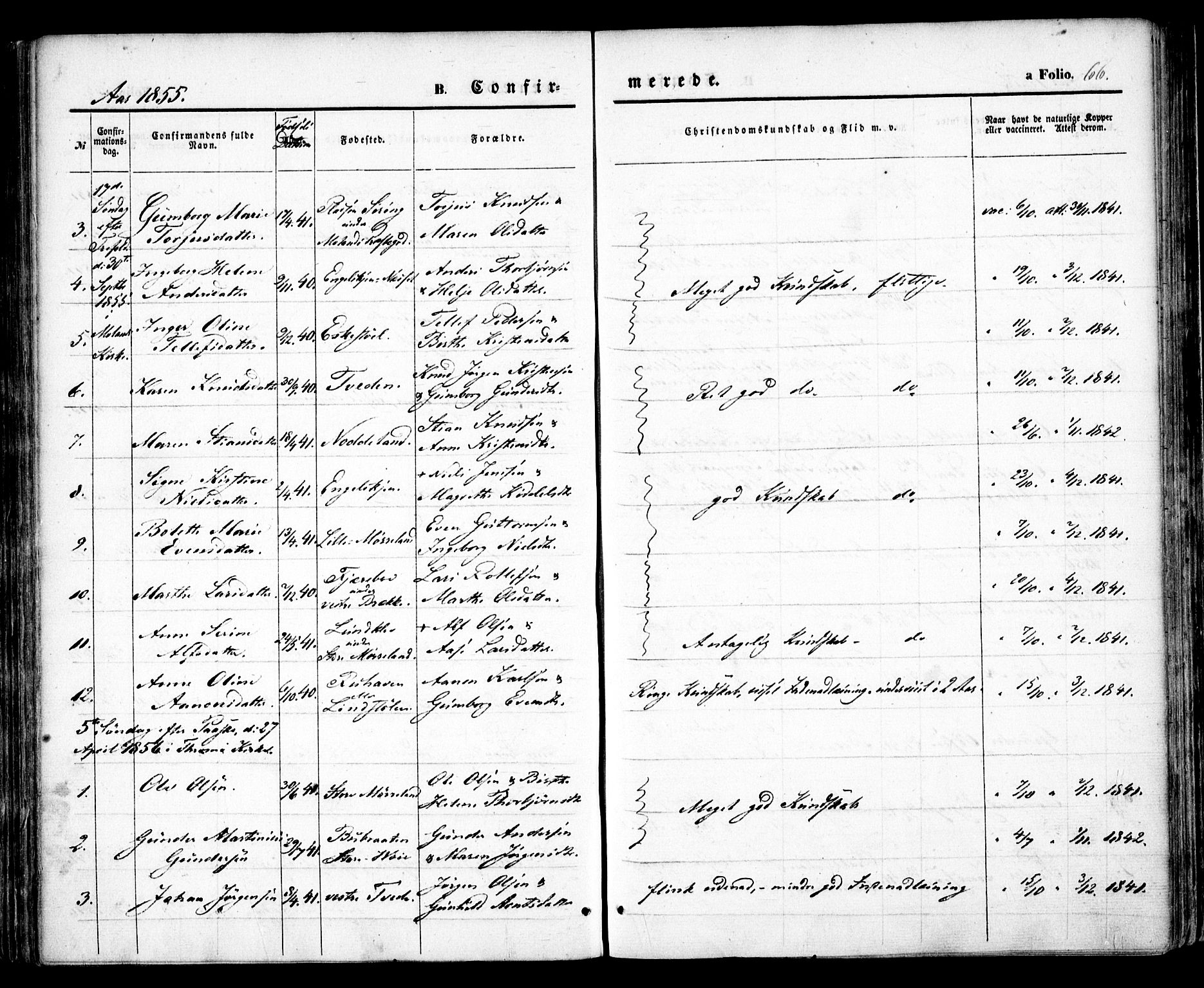 Austre Moland sokneprestkontor, SAK/1111-0001/F/Fa/Faa/L0007: Parish register (official) no. A 7, 1847-1857, p. 66