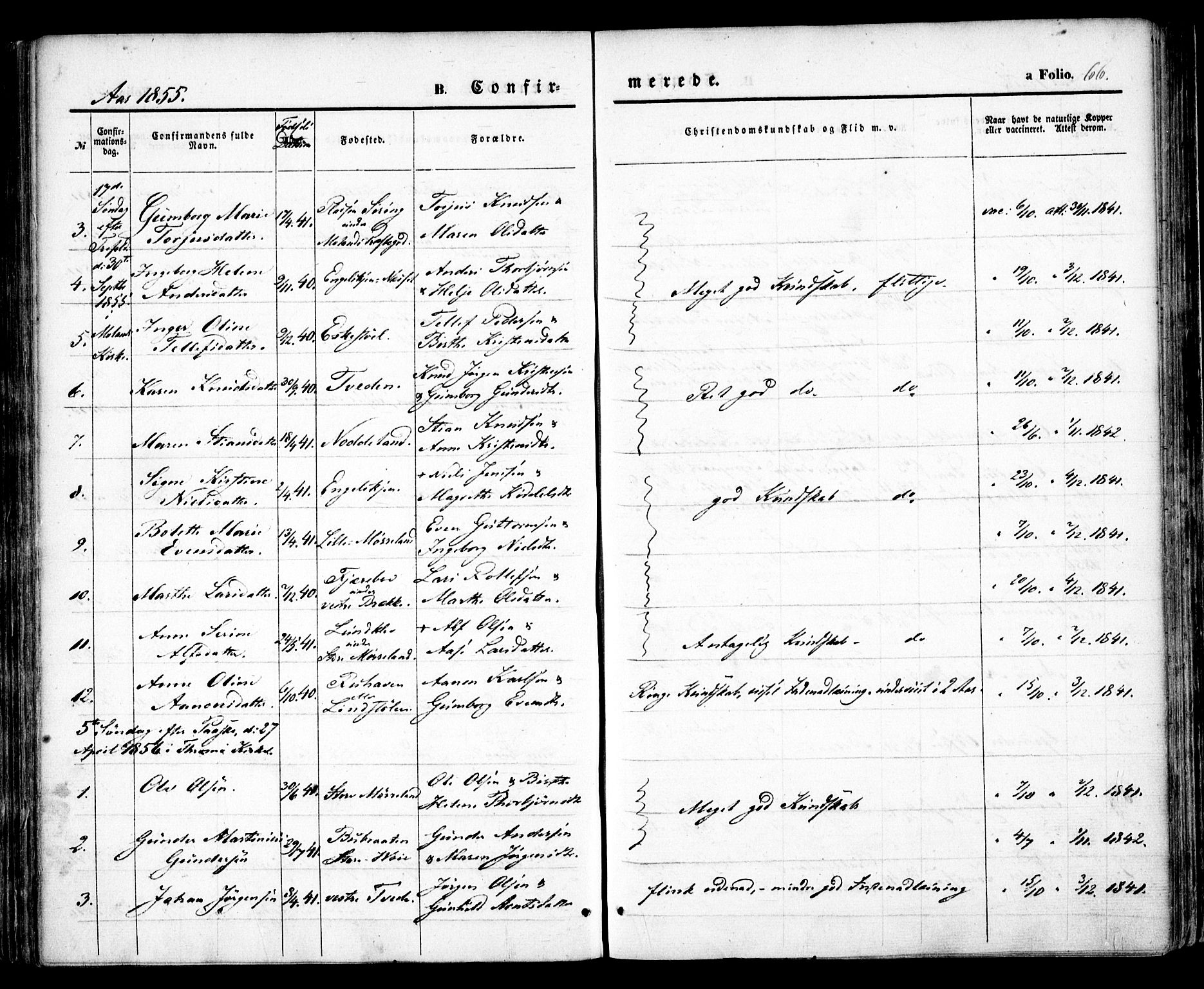 Austre Moland sokneprestkontor, AV/SAK-1111-0001/F/Fa/Faa/L0007: Parish register (official) no. A 7, 1847-1857, p. 66