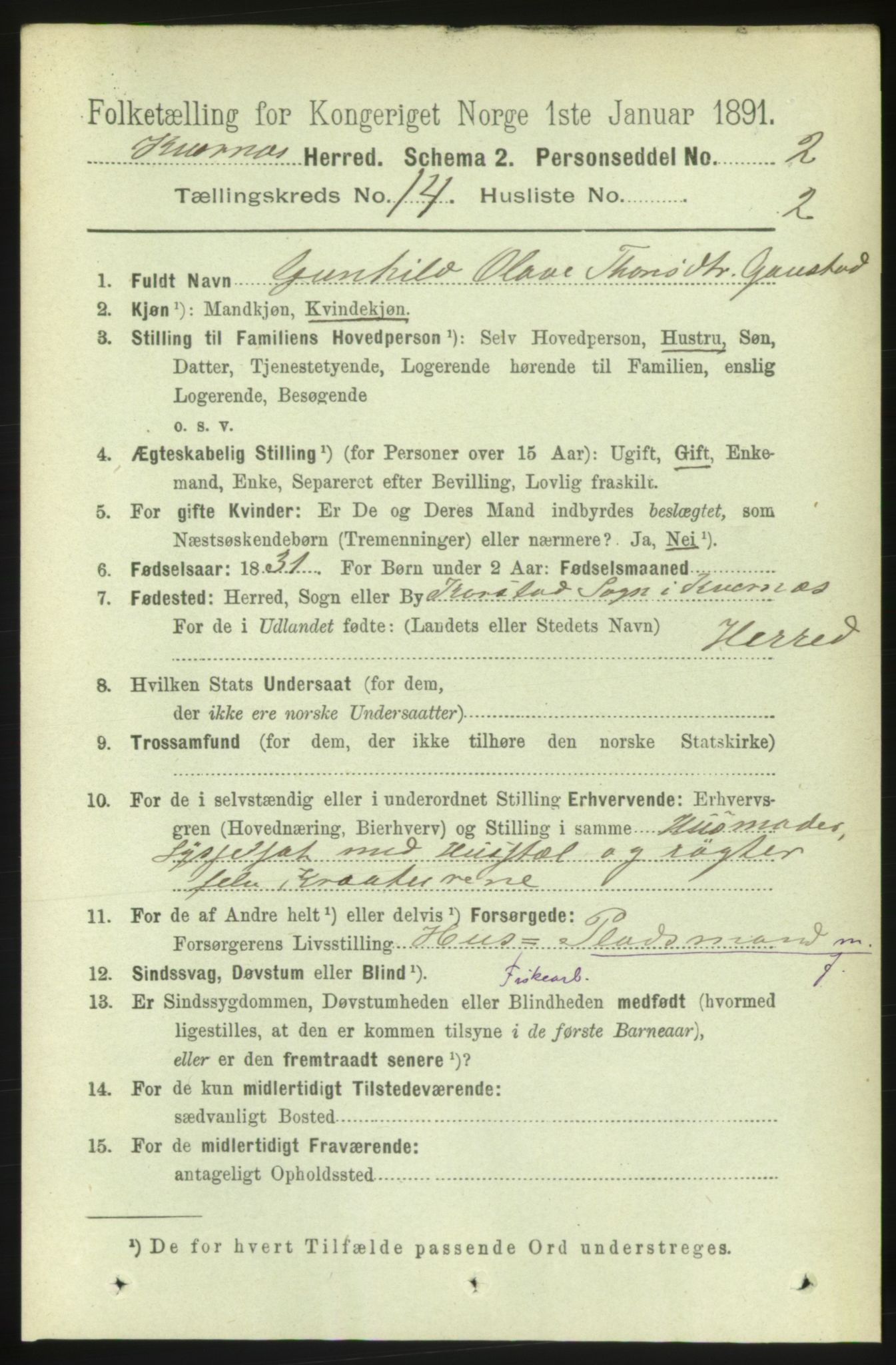 RA, 1891 census for 1553 Kvernes, 1891, p. 5731
