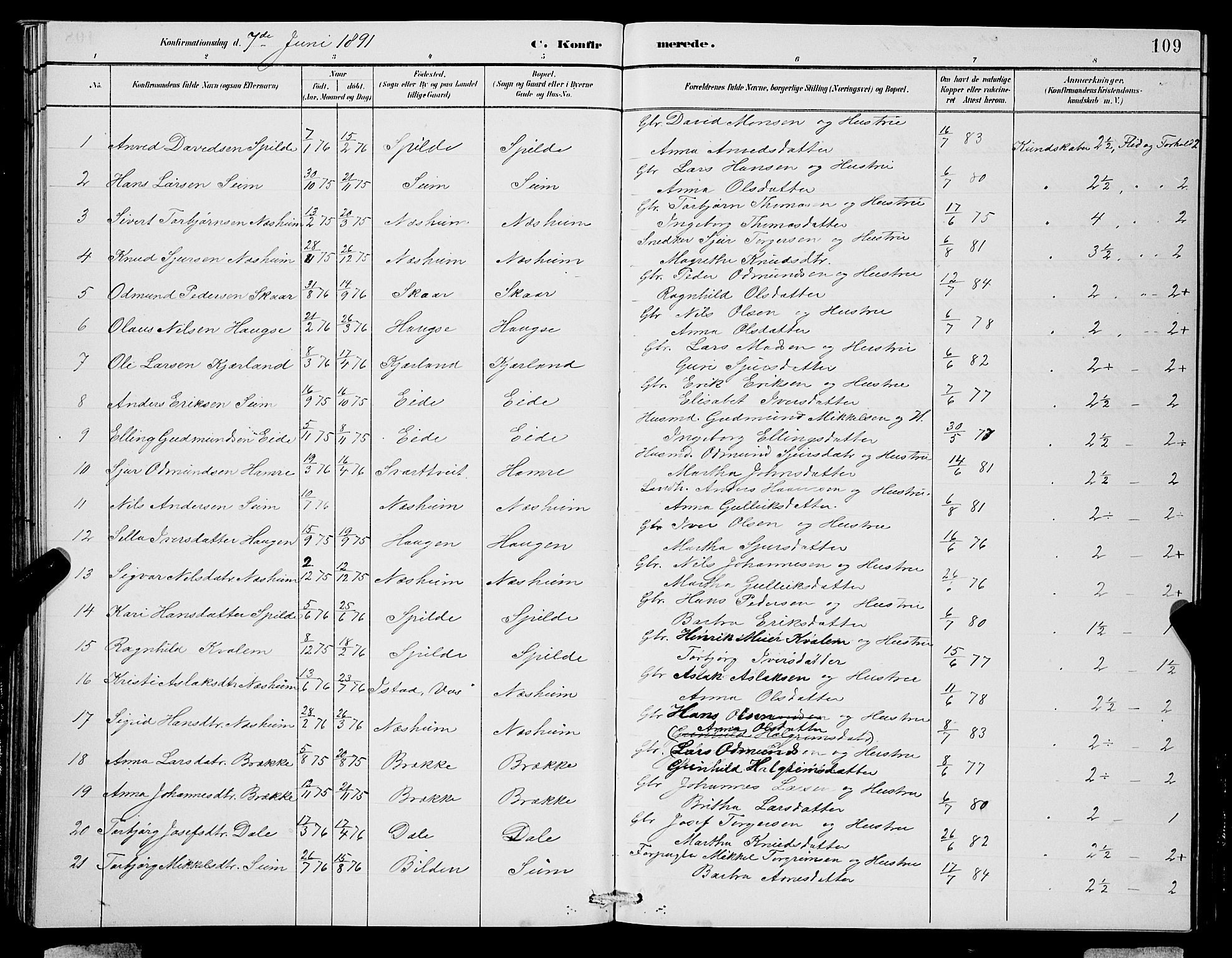 Ulvik sokneprestembete, SAB/A-78801/H/Hab: Parish register (copy) no. B 3, 1884-1901, p. 109