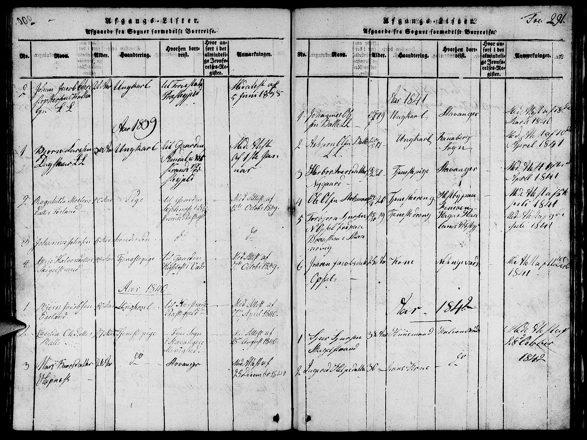 Vikedal sokneprestkontor, SAST/A-101840/01/V: Parish register (copy) no. B 1, 1816-1853, p. 291
