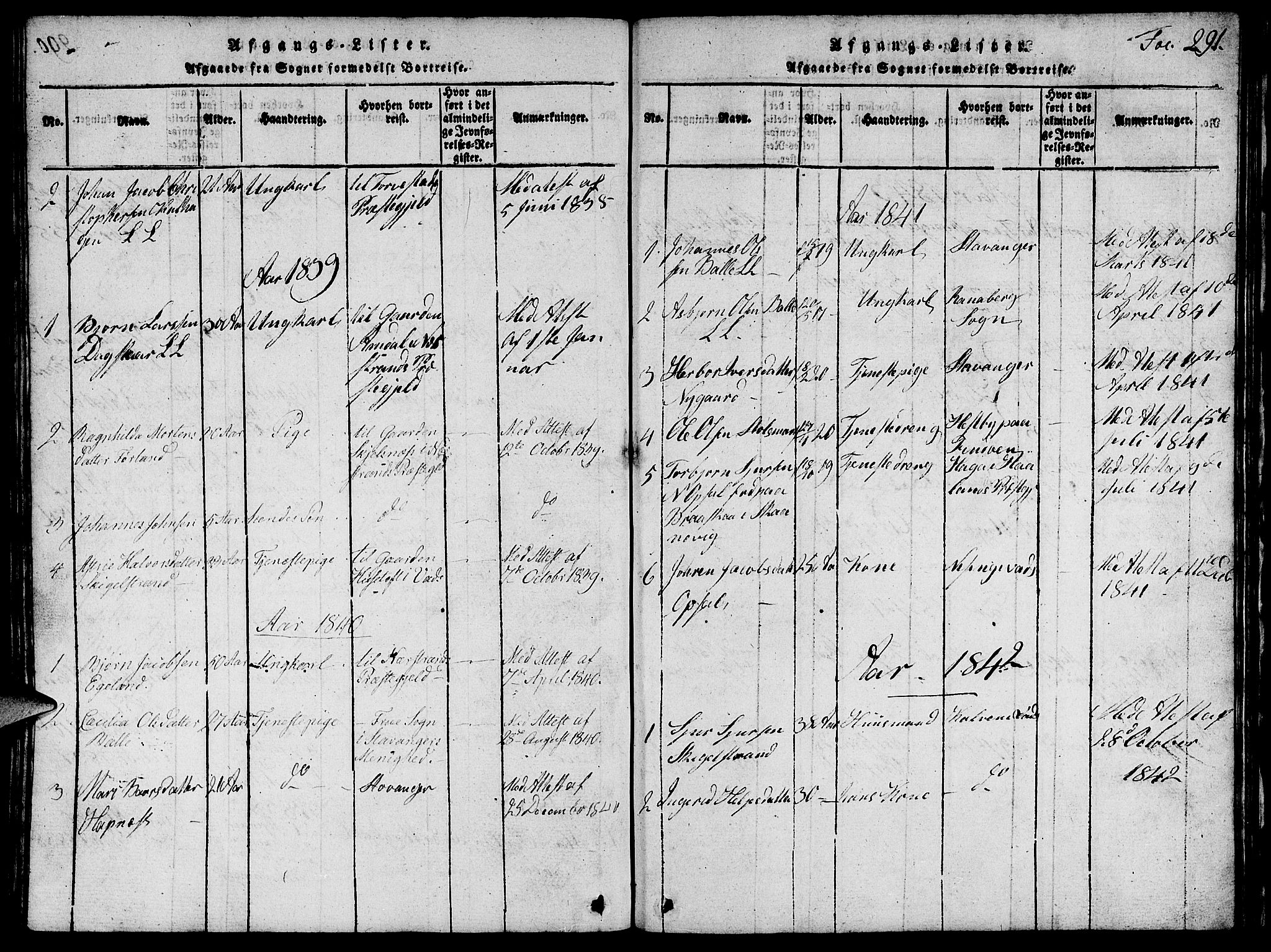Vikedal sokneprestkontor, AV/SAST-A-101840/01/V: Parish register (copy) no. B 1, 1816-1853, p. 291