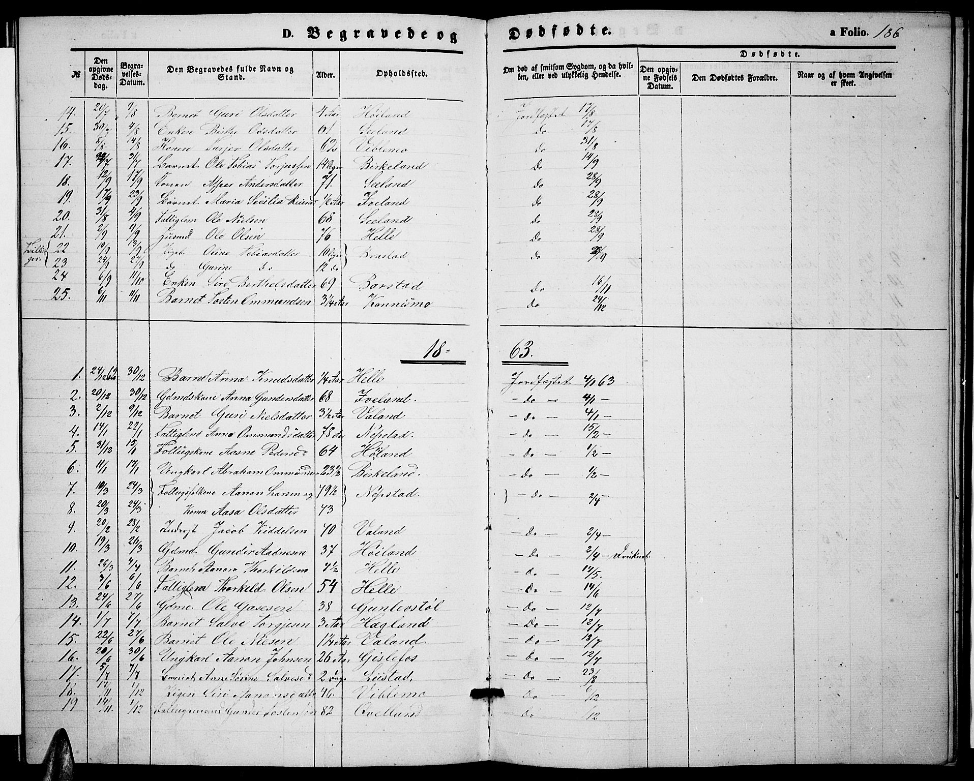 Nord-Audnedal sokneprestkontor, SAK/1111-0032/F/Fb/Fba/L0002: Parish register (copy) no. B 2, 1856-1882, p. 186