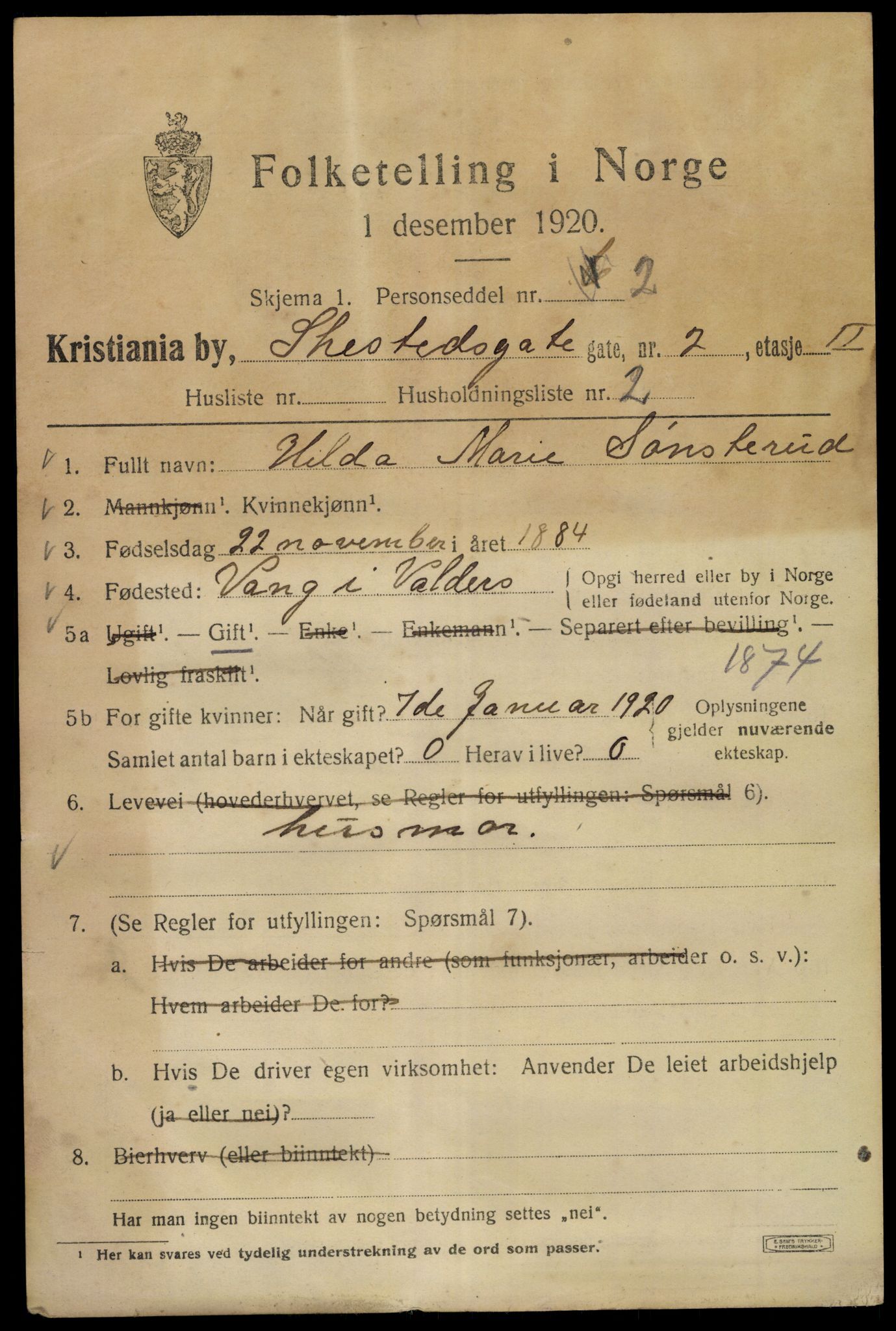 SAO, 1920 census for Kristiania, 1920, p. 505485