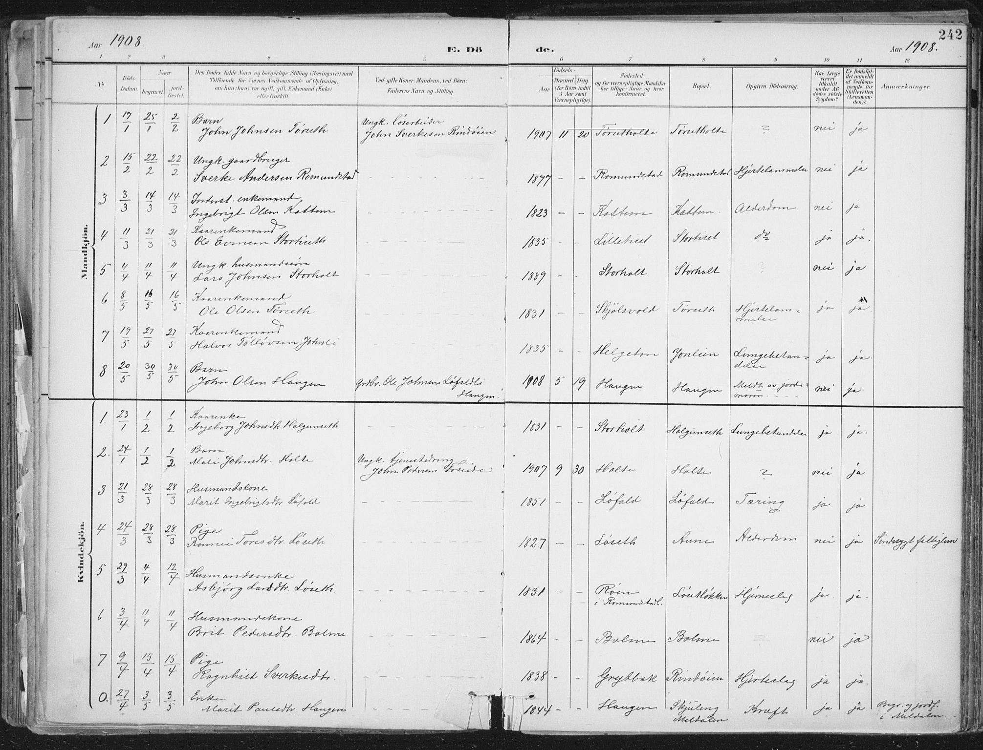 Ministerialprotokoller, klokkerbøker og fødselsregistre - Møre og Romsdal, AV/SAT-A-1454/598/L1072: Parish register (official) no. 598A06, 1896-1910, p. 242