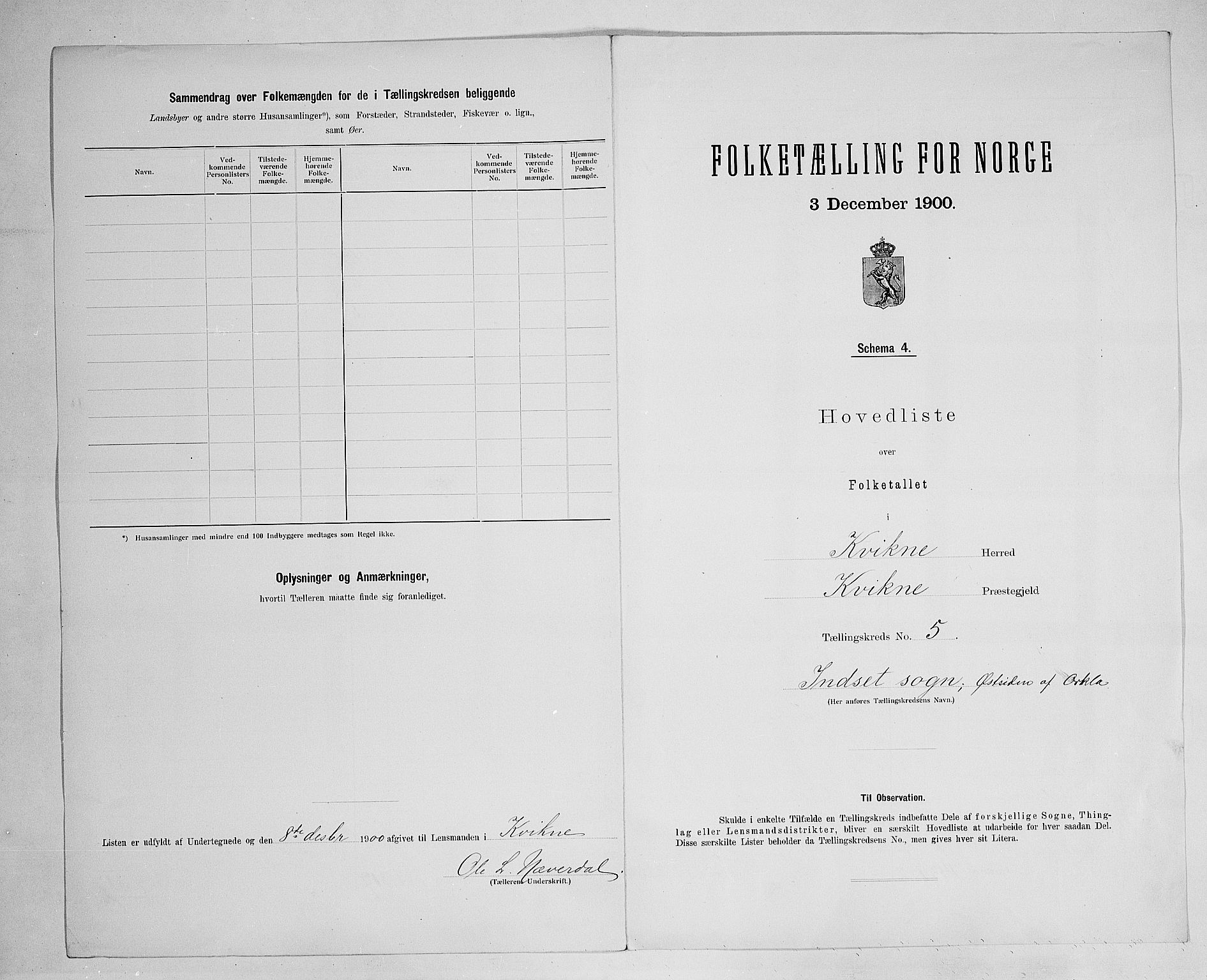 SAH, 1900 census for Kvikne, 1900, p. 20