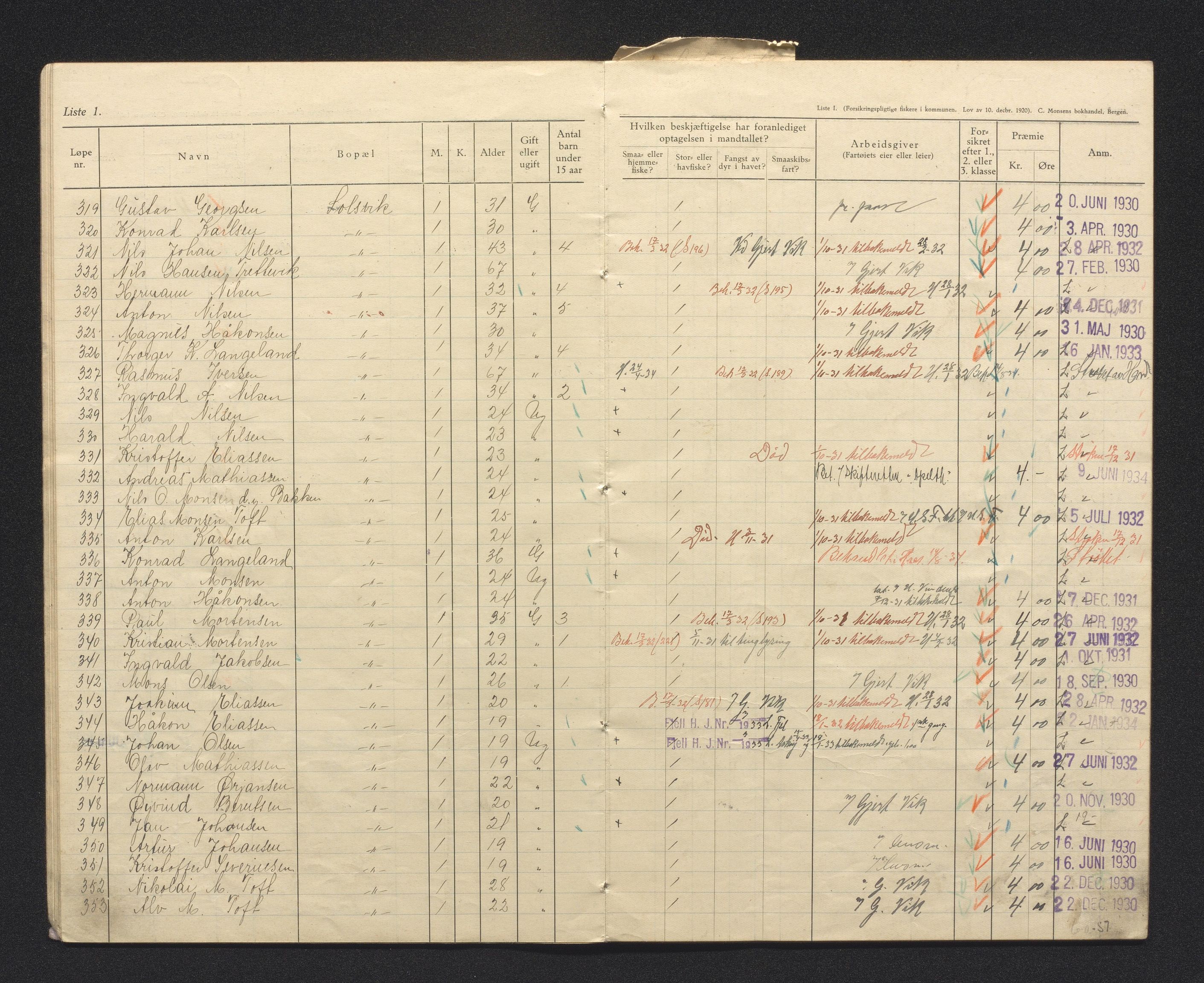 Fjell kommune. Fiskarmanntalsnemnda, IKAH/1246-352/F/Fa/L0001/0009: Fiskarmanntal / Fiskarmanntal, 1930