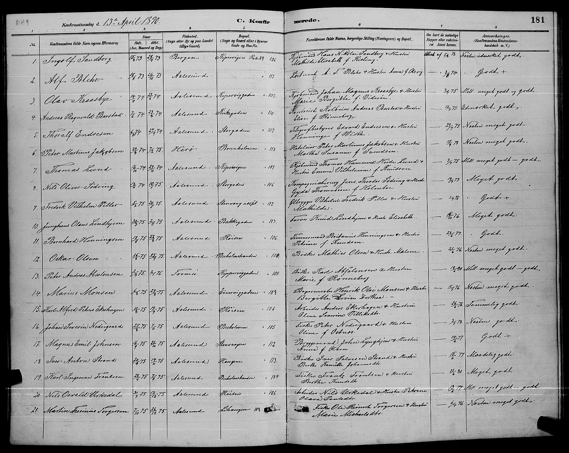 Ministerialprotokoller, klokkerbøker og fødselsregistre - Møre og Romsdal, AV/SAT-A-1454/529/L0467: Parish register (copy) no. 529C04, 1889-1897, p. 181