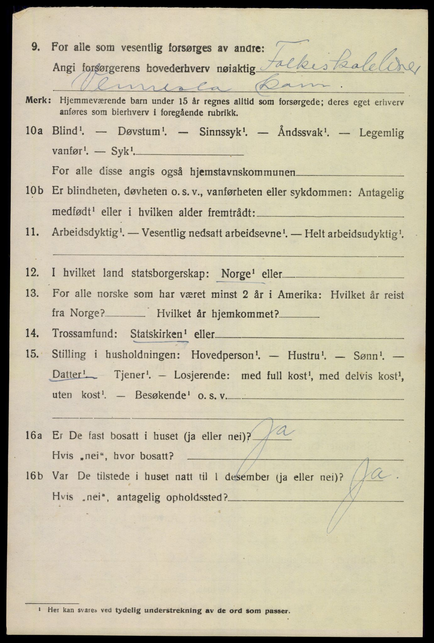 SAK, 1920 census for Vennesla, 1920, p. 5507