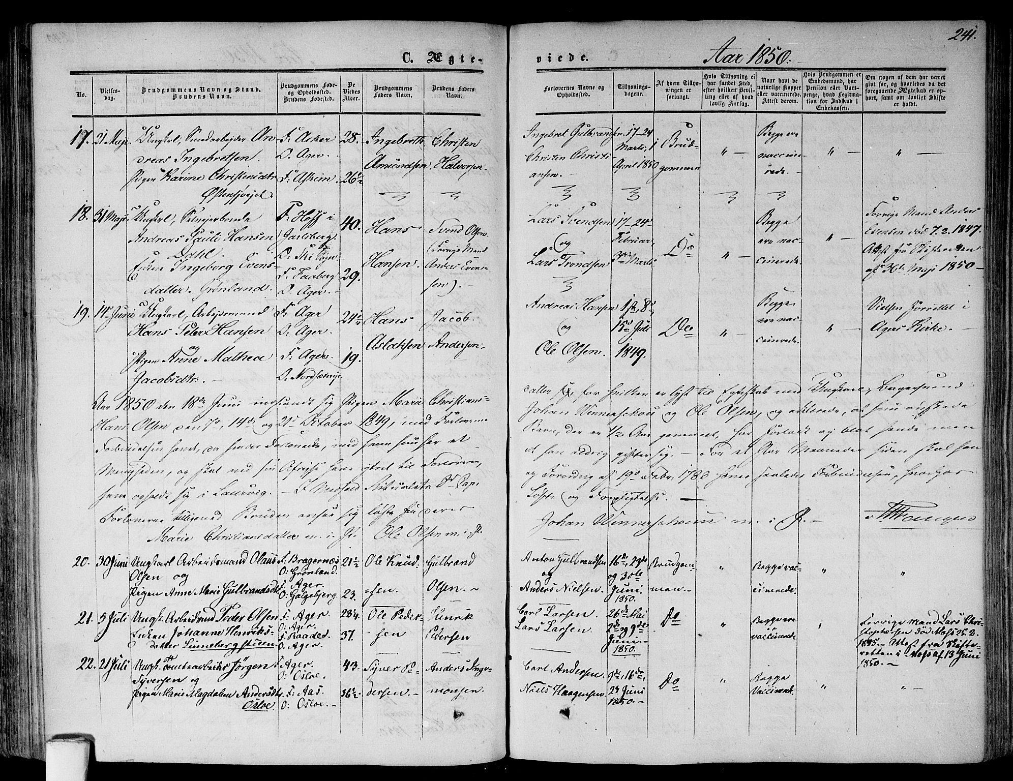 Gamlebyen prestekontor Kirkebøker, AV/SAO-A-10884/F/Fa/L0004: Parish register (official) no. 4, 1850-1857, p. 241