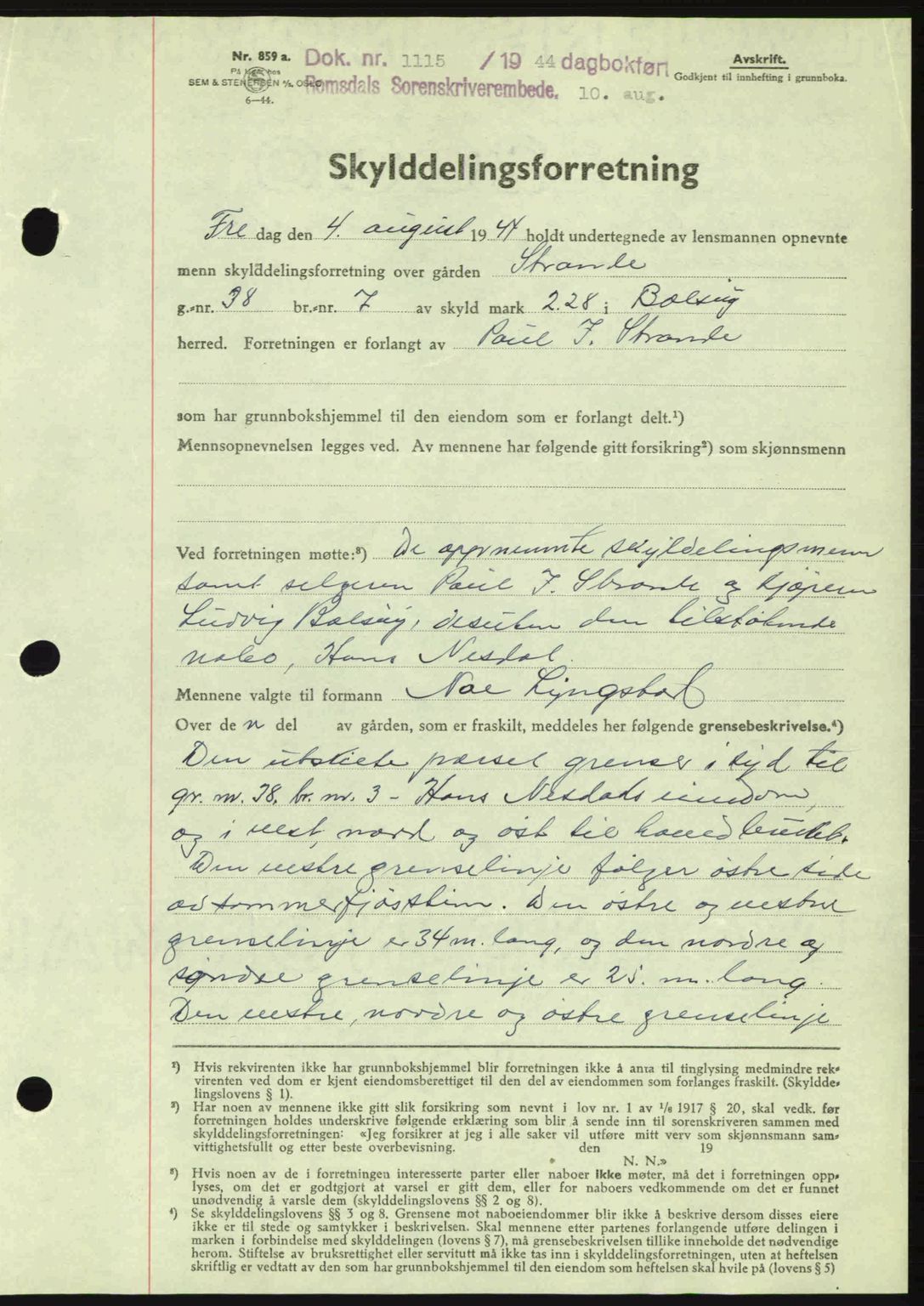 Romsdal sorenskriveri, SAT/A-4149/1/2/2C: Mortgage book no. A16, 1944-1944, Diary no: : 1115/1944