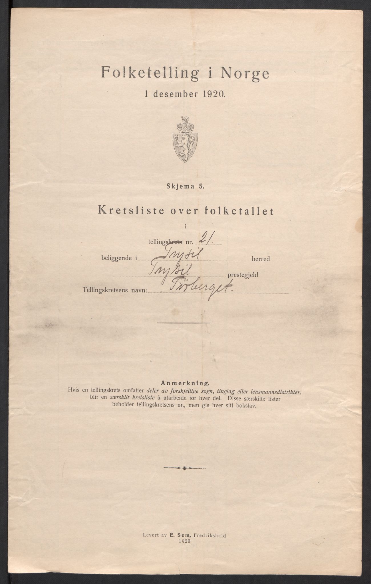 SAH, 1920 census for Trysil, 1920, p. 69