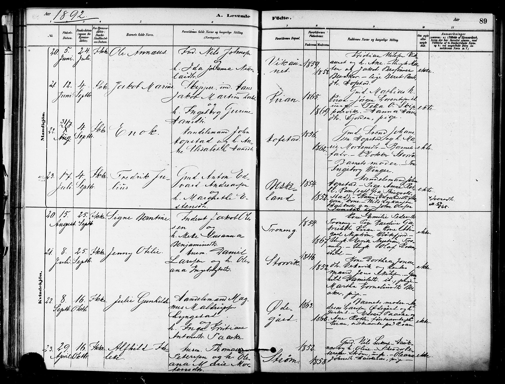 Ministerialprotokoller, klokkerbøker og fødselsregistre - Sør-Trøndelag, AV/SAT-A-1456/657/L0707: Parish register (official) no. 657A08, 1879-1893, p. 89