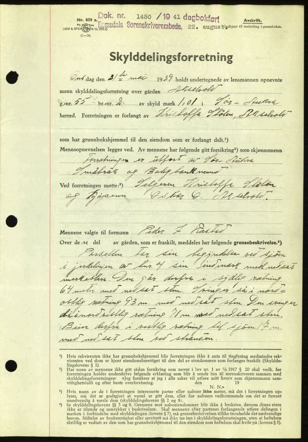 Romsdal sorenskriveri, AV/SAT-A-4149/1/2/2C: Mortgage book no. A10, 1941-1941, Diary no: : 1450/1941