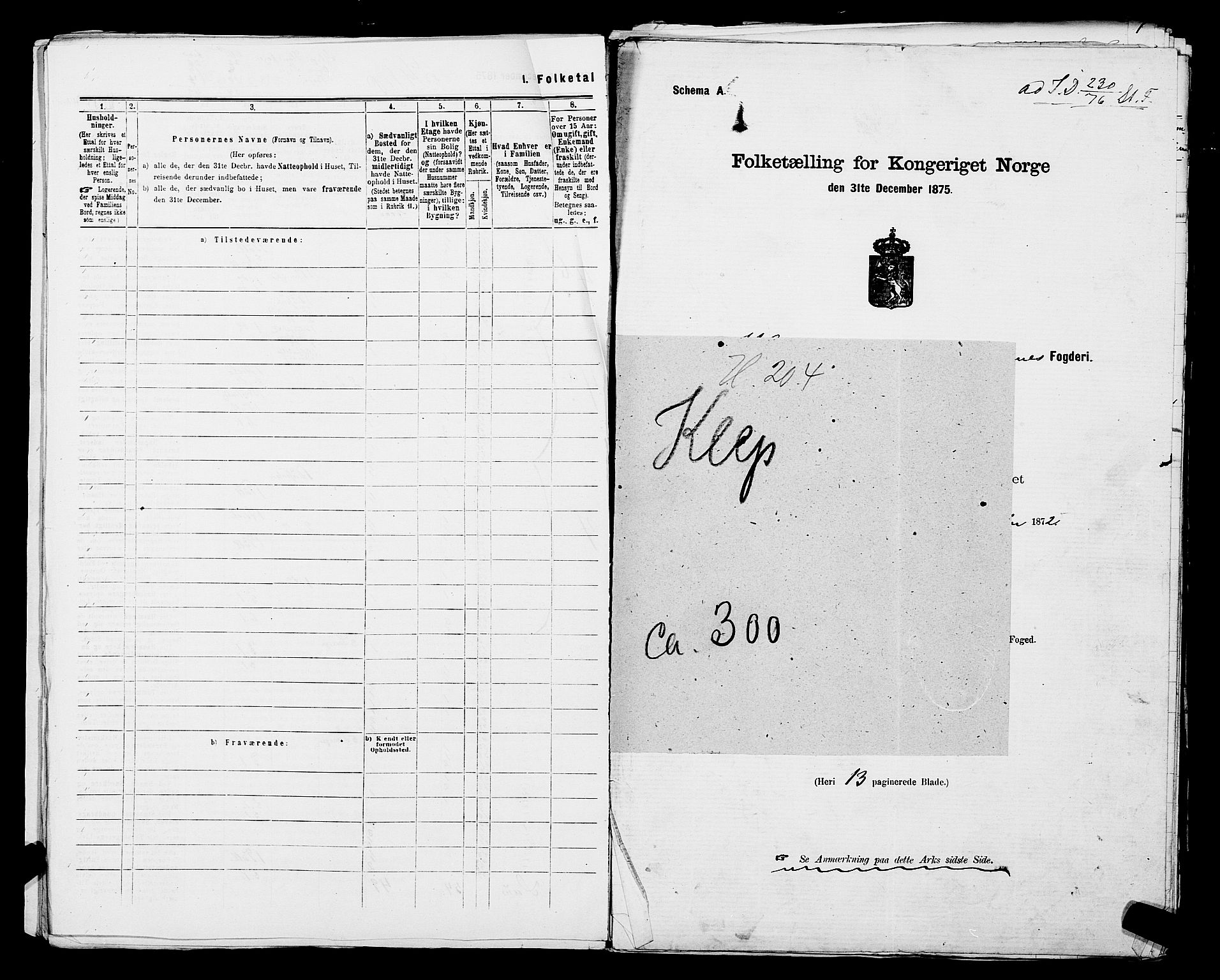 SAST, 1875 census for 1120P Klepp, 1875, p. 17