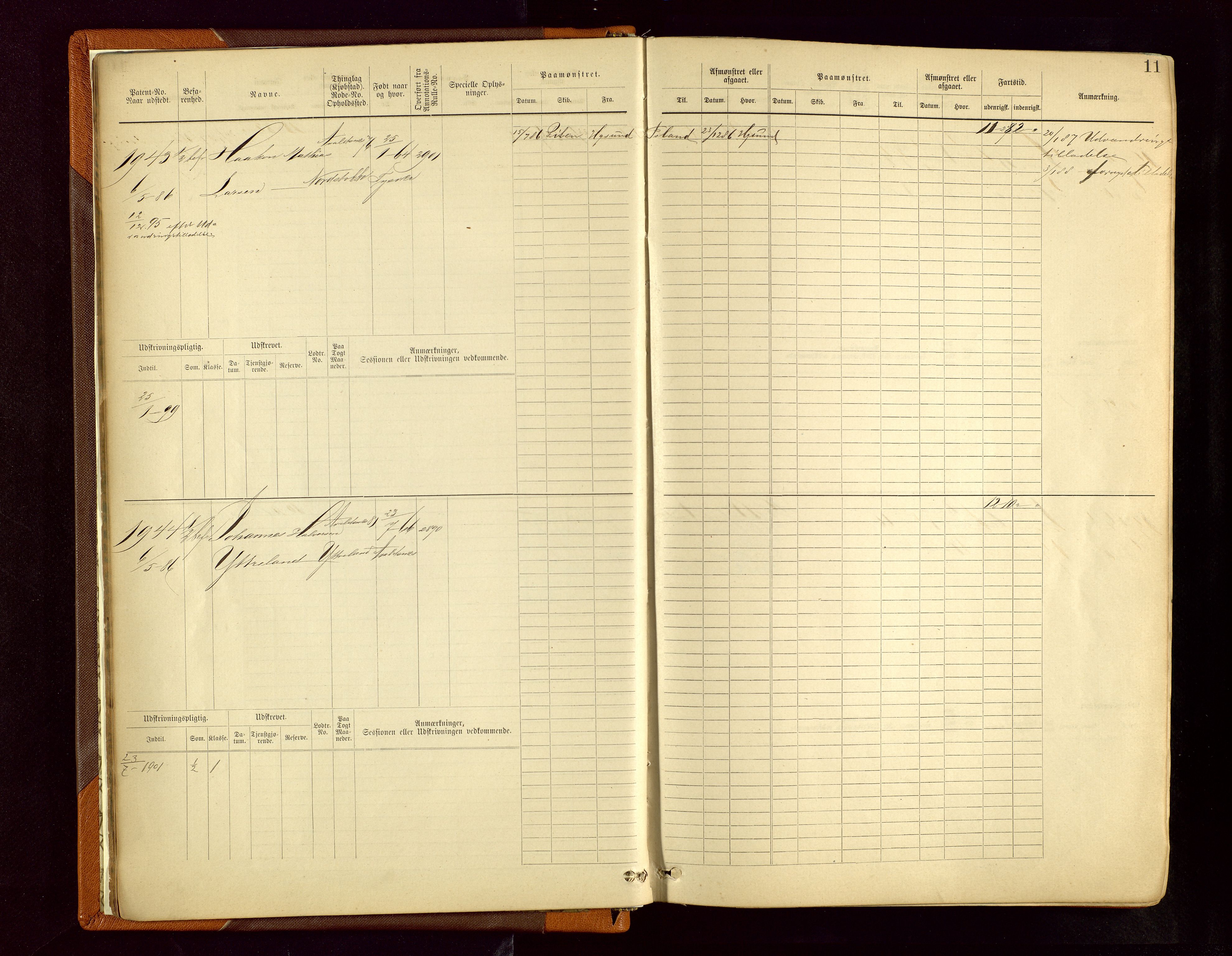 Haugesund sjømannskontor, AV/SAST-A-102007/F/Fb/Fbb/L0006: Sjøfartsrulle Haugesund krets nr.1923-2884, 1868-1948, p. 11