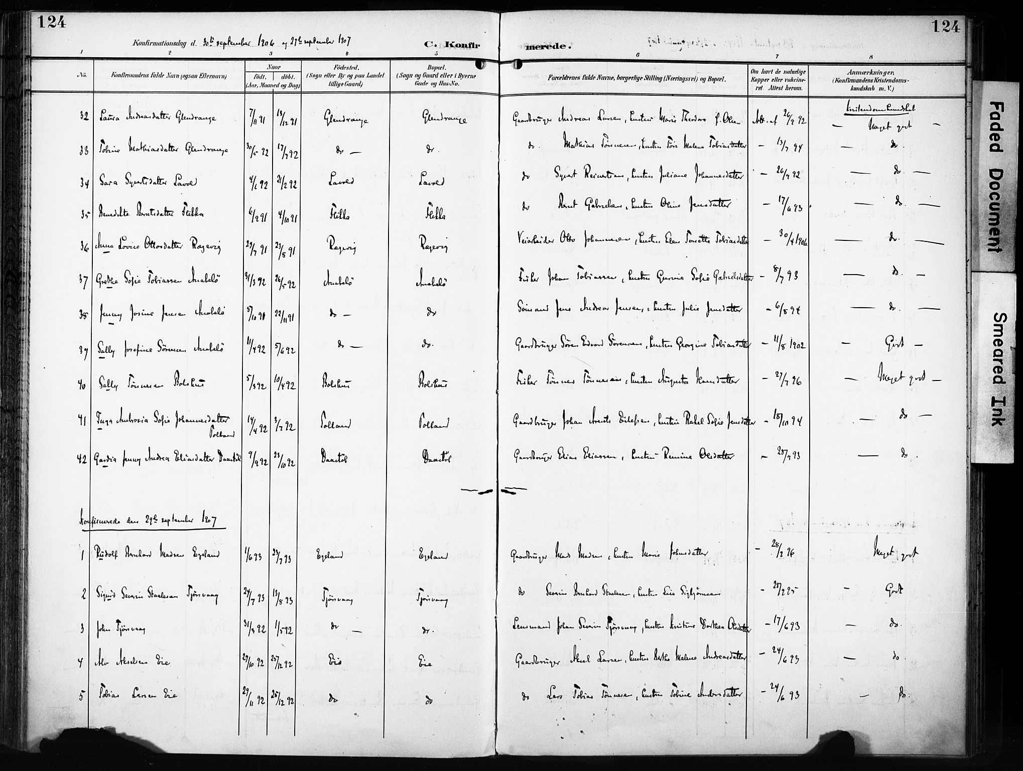 Flekkefjord sokneprestkontor, AV/SAK-1111-0012/F/Fa/Fac/L0009: Parish register (official) no. A 9, 1899-1909, p. 124