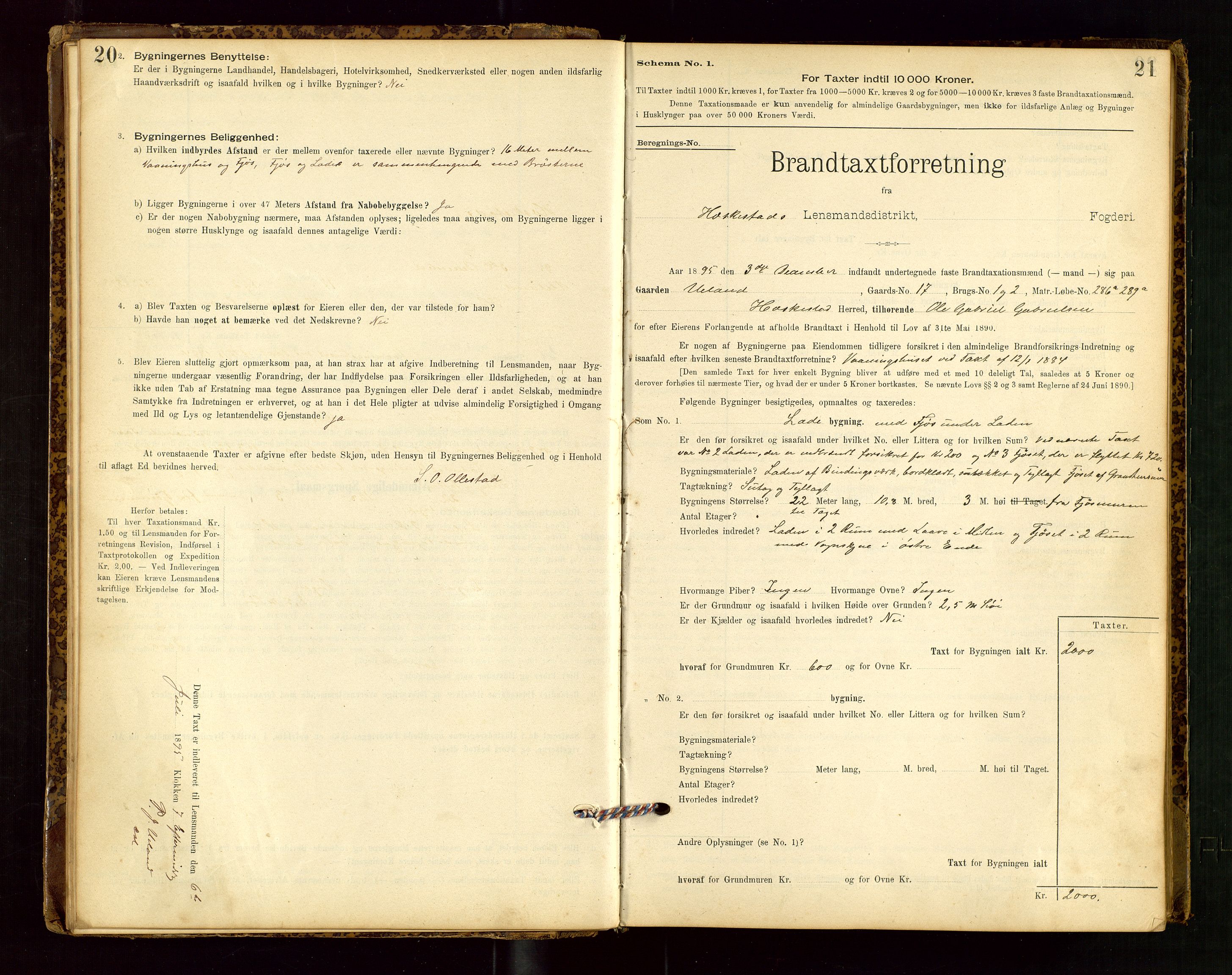 Heskestad lensmannskontor, SAST/A-100304/Gob/L0001: "Brandtaxationsprotokol", 1894-1915, p. 20-21