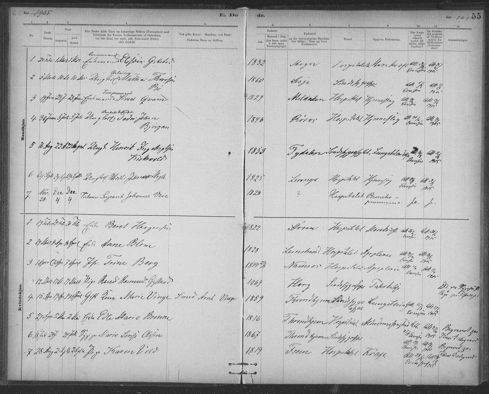 Ministerialprotokoller, klokkerbøker og fødselsregistre - Sør-Trøndelag, SAT/A-1456/623/L0470: Parish register (official) no. 623A04, 1884-1938, p. 55