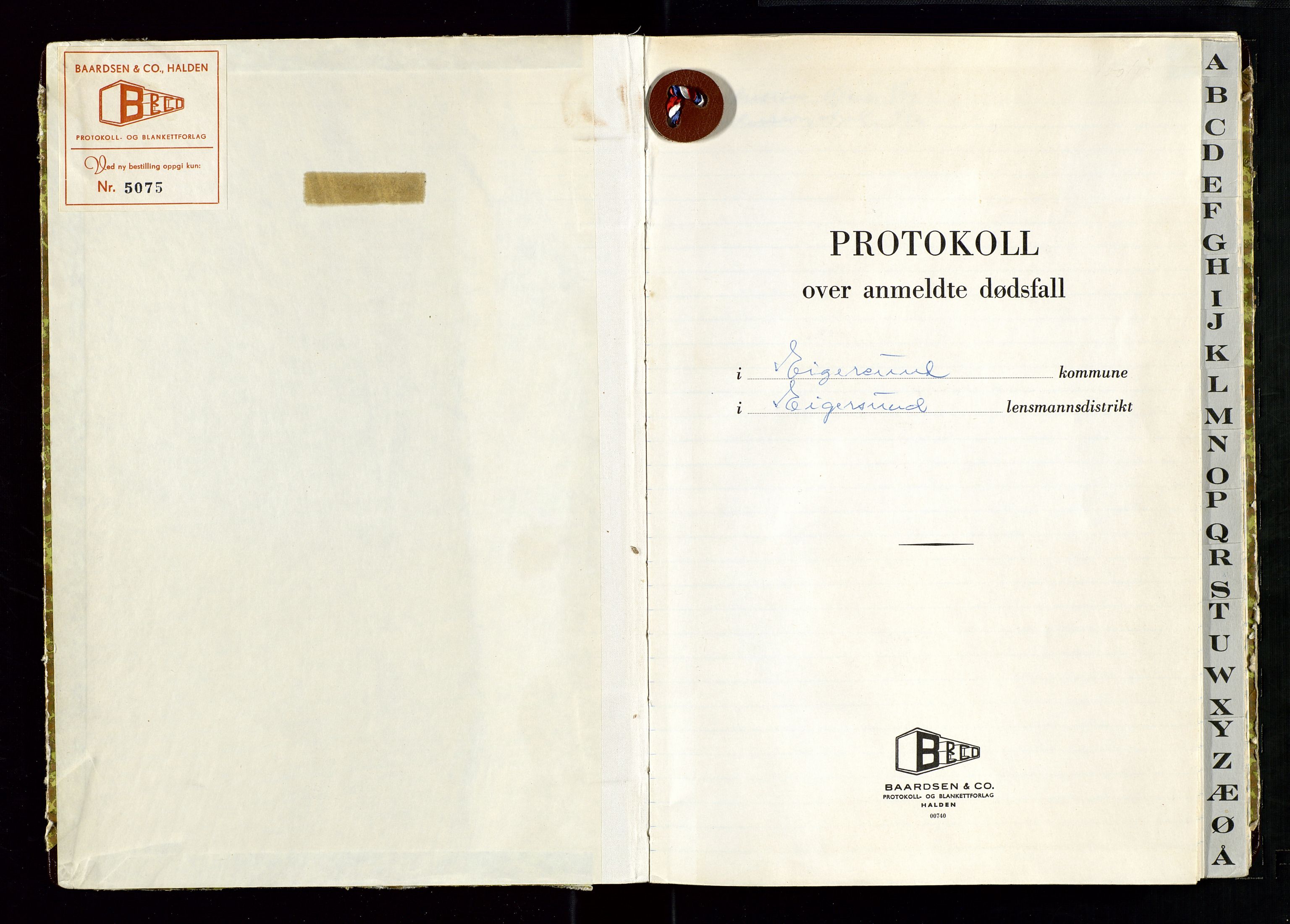 Eigersund lensmannskontor, SAST/A-100171/Gga/L0022: "Protokoll over anmeldte dødsfall" m/alfabetisk navneregister, 1972