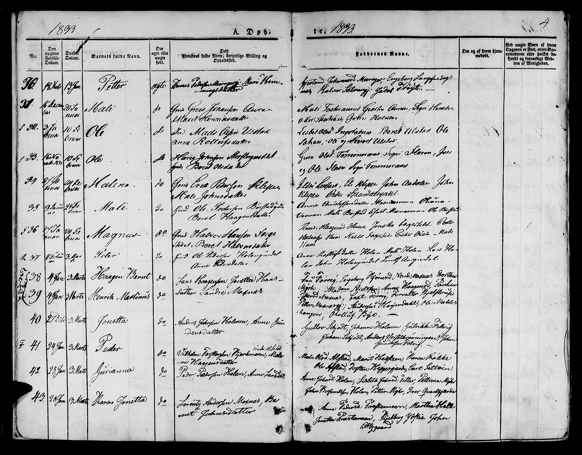 Ministerialprotokoller, klokkerbøker og fødselsregistre - Nord-Trøndelag, SAT/A-1458/709/L0071: Parish register (official) no. 709A11, 1833-1844, p. 4