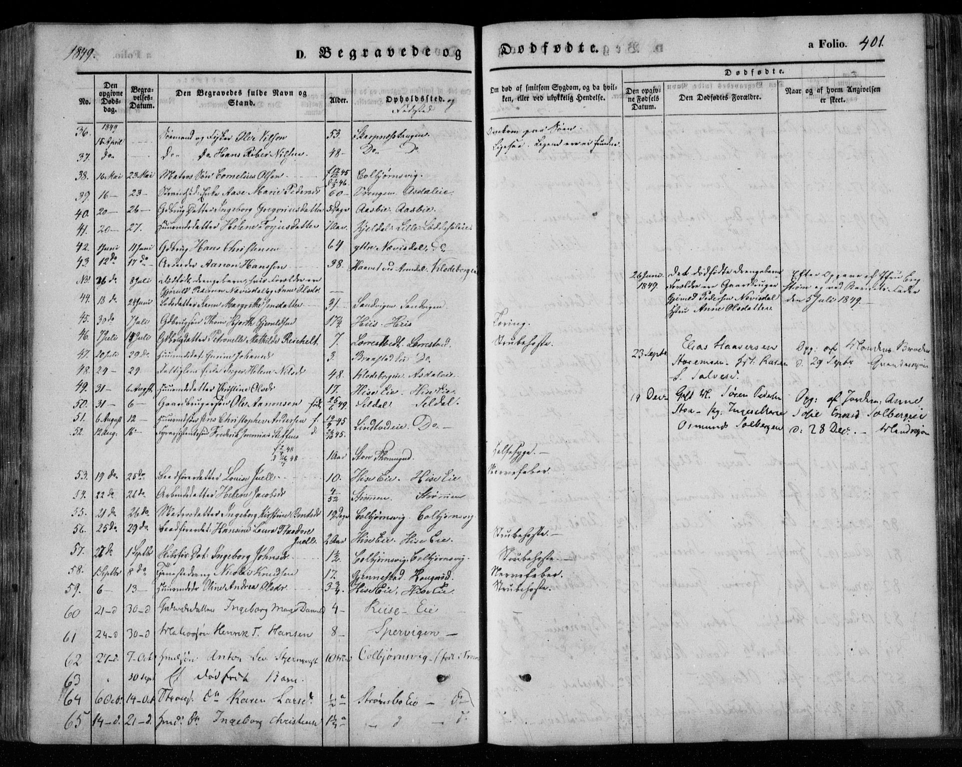 Øyestad sokneprestkontor, AV/SAK-1111-0049/F/Fa/L0014: Parish register (official) no. A 14, 1843-1856, p. 401