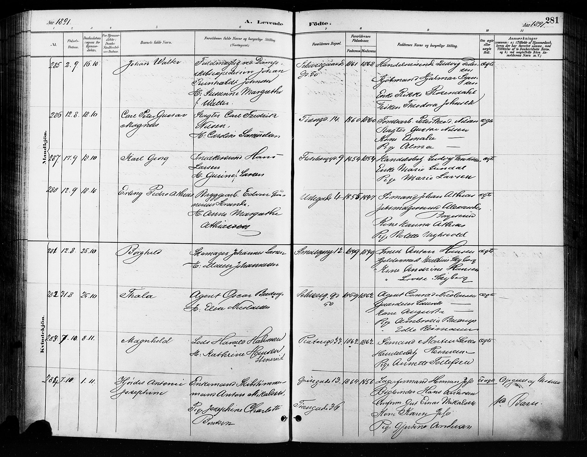 Grønland prestekontor Kirkebøker, AV/SAO-A-10848/F/Fa/L0009: Parish register (official) no. 9, 1888-1893, p. 281