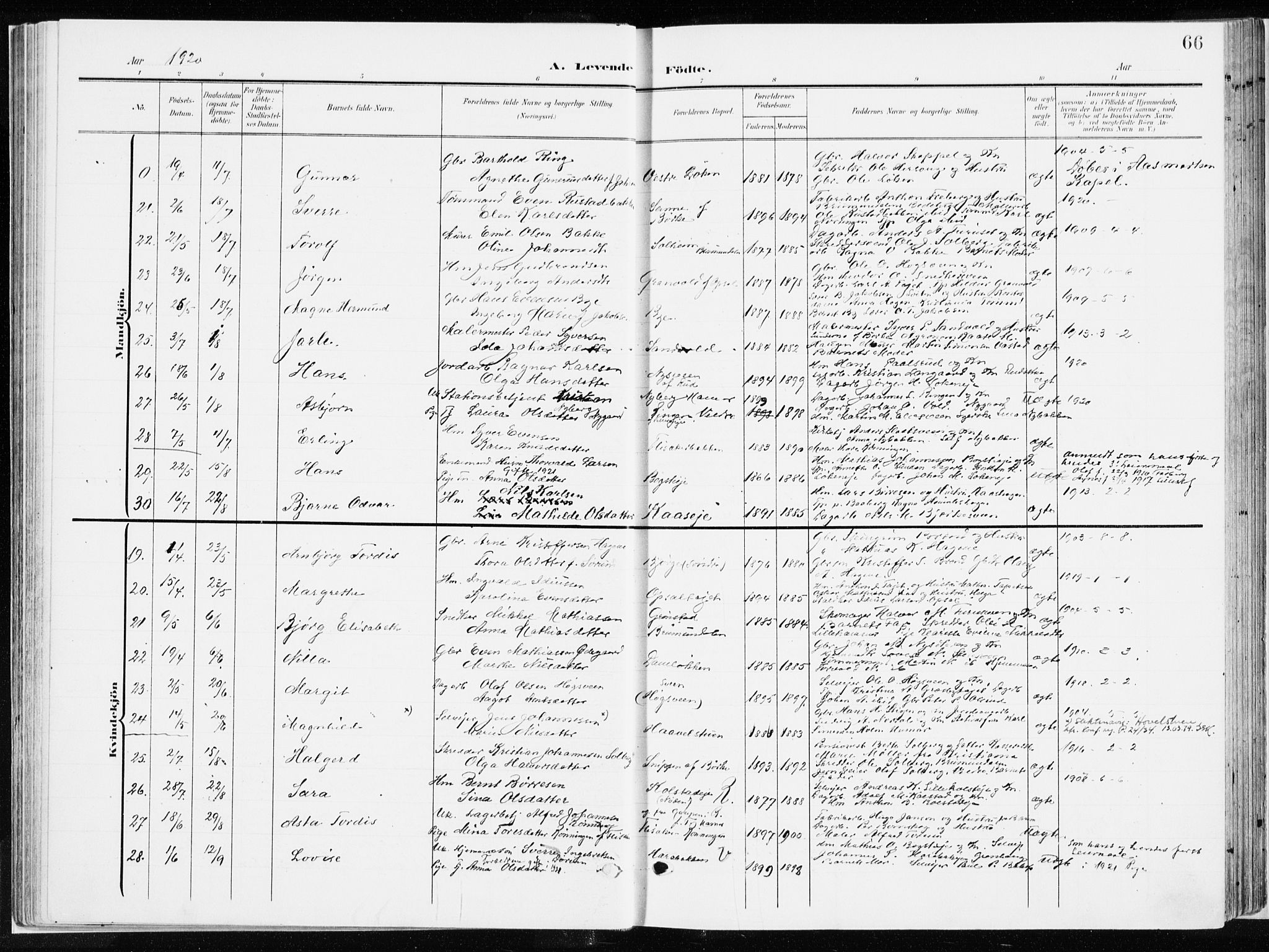 Ringsaker prestekontor, AV/SAH-PREST-014/K/Ka/L0019: Parish register (official) no. 19, 1905-1920, p. 66