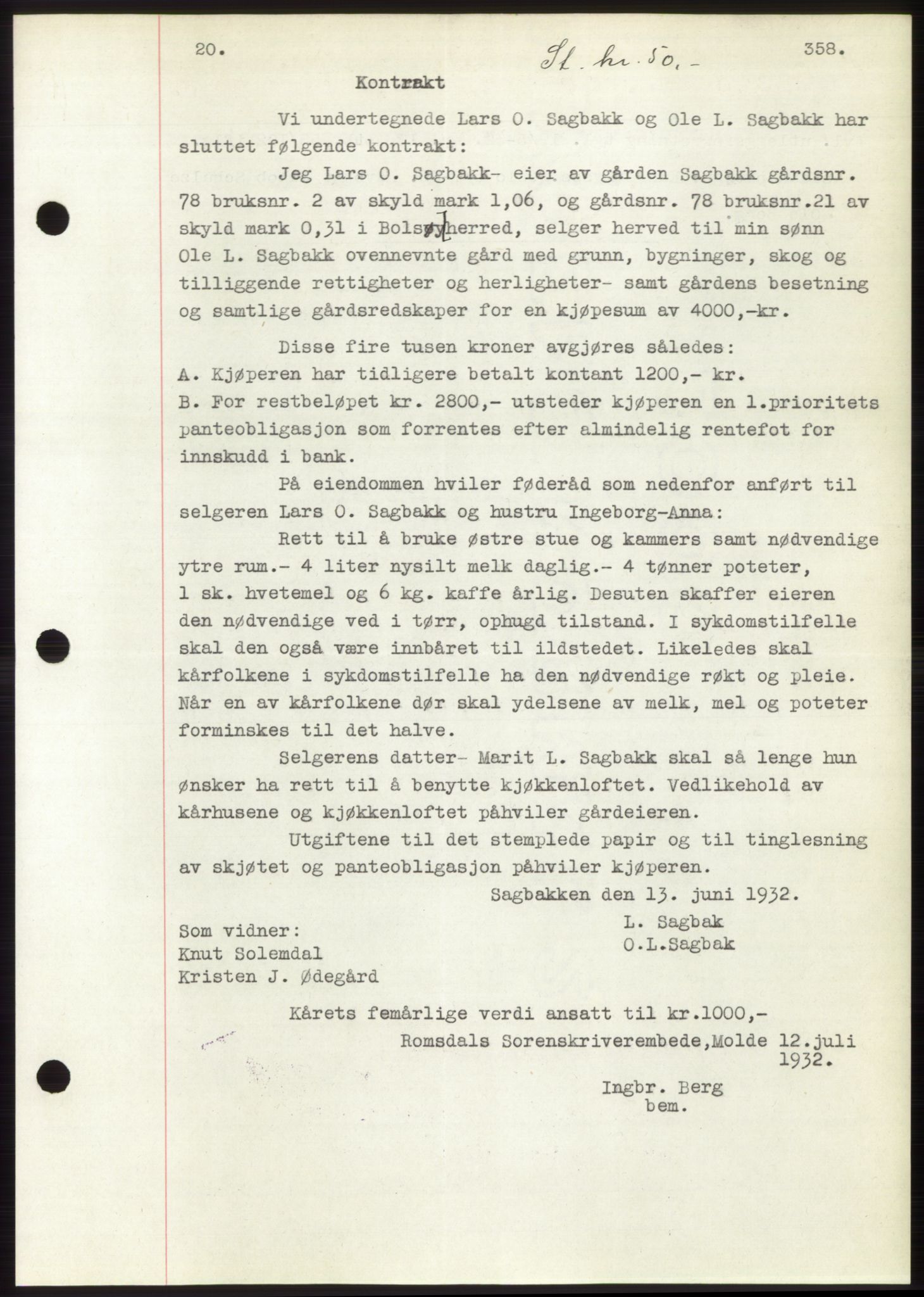 Romsdal sorenskriveri, AV/SAT-A-4149/1/2/2C/L0061: Mortgage book no. 55, 1932-1932, Deed date: 13.06.1932