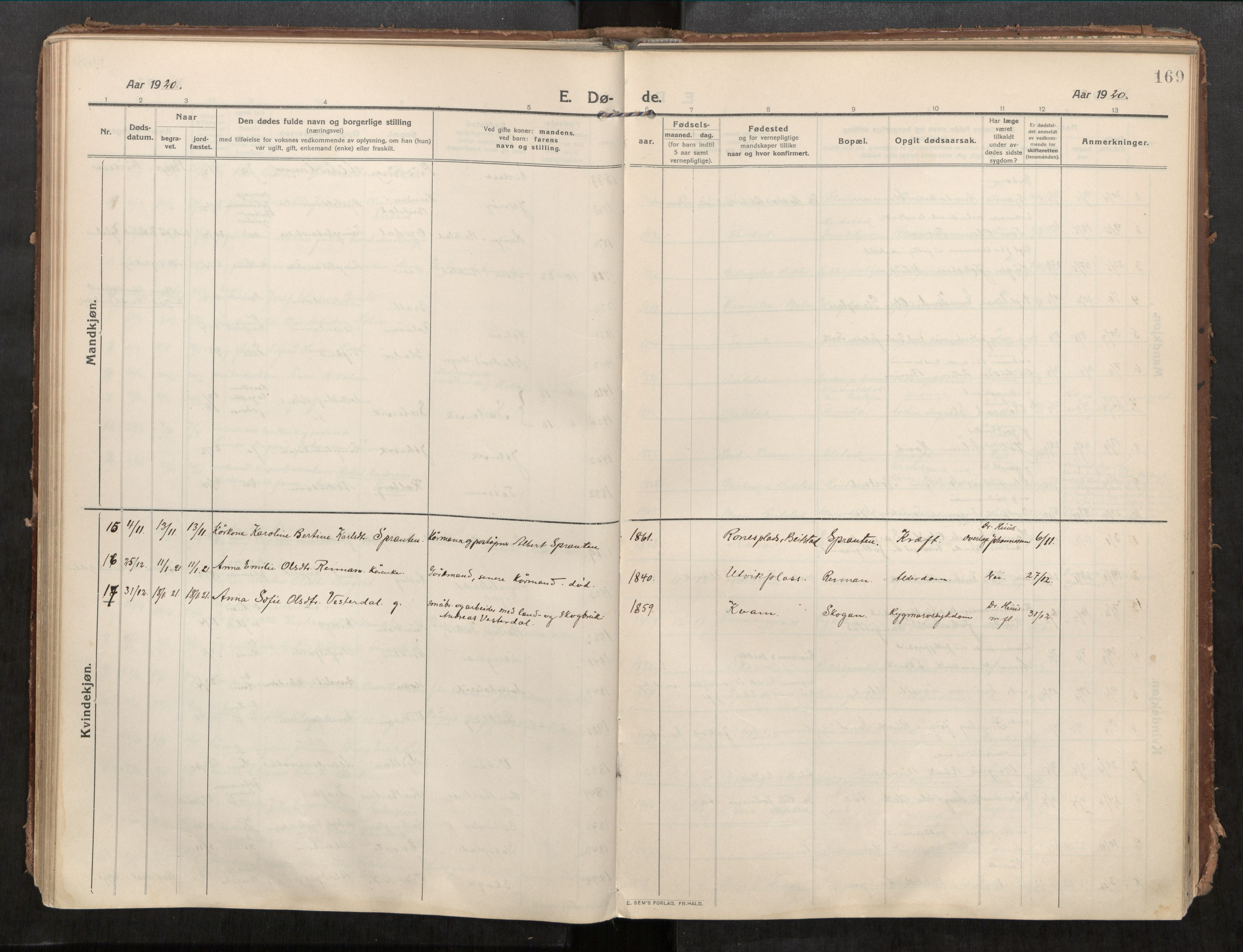 Beitstad sokneprestkontor, AV/SAT-A-1162/I/I1/I1a/L0001: Parish register (official) no. 1, 1912-1927, p. 169