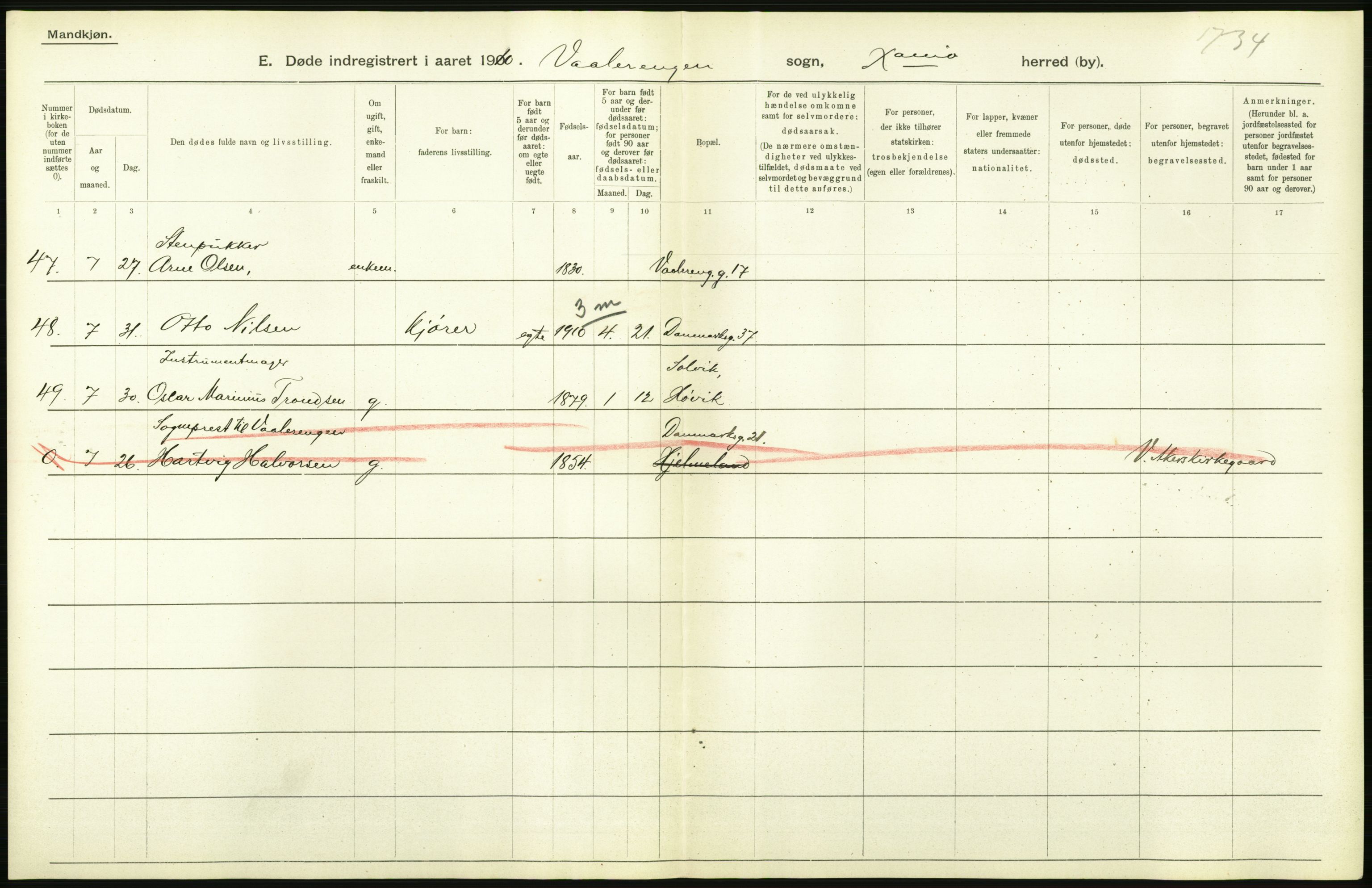 Statistisk sentralbyrå, Sosiodemografiske emner, Befolkning, RA/S-2228/D/Df/Dfa/Dfah/L0008: Kristiania: Døde, 1910, p. 594