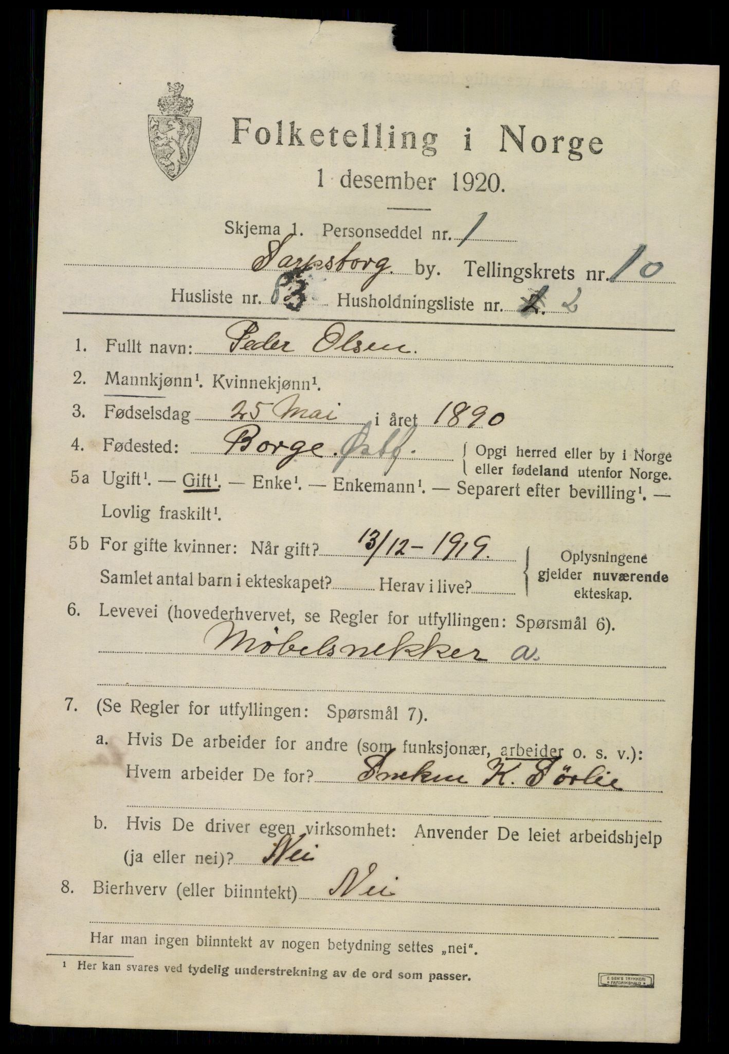 SAO, 1920 census for Sarpsborg, 1920, p. 22348