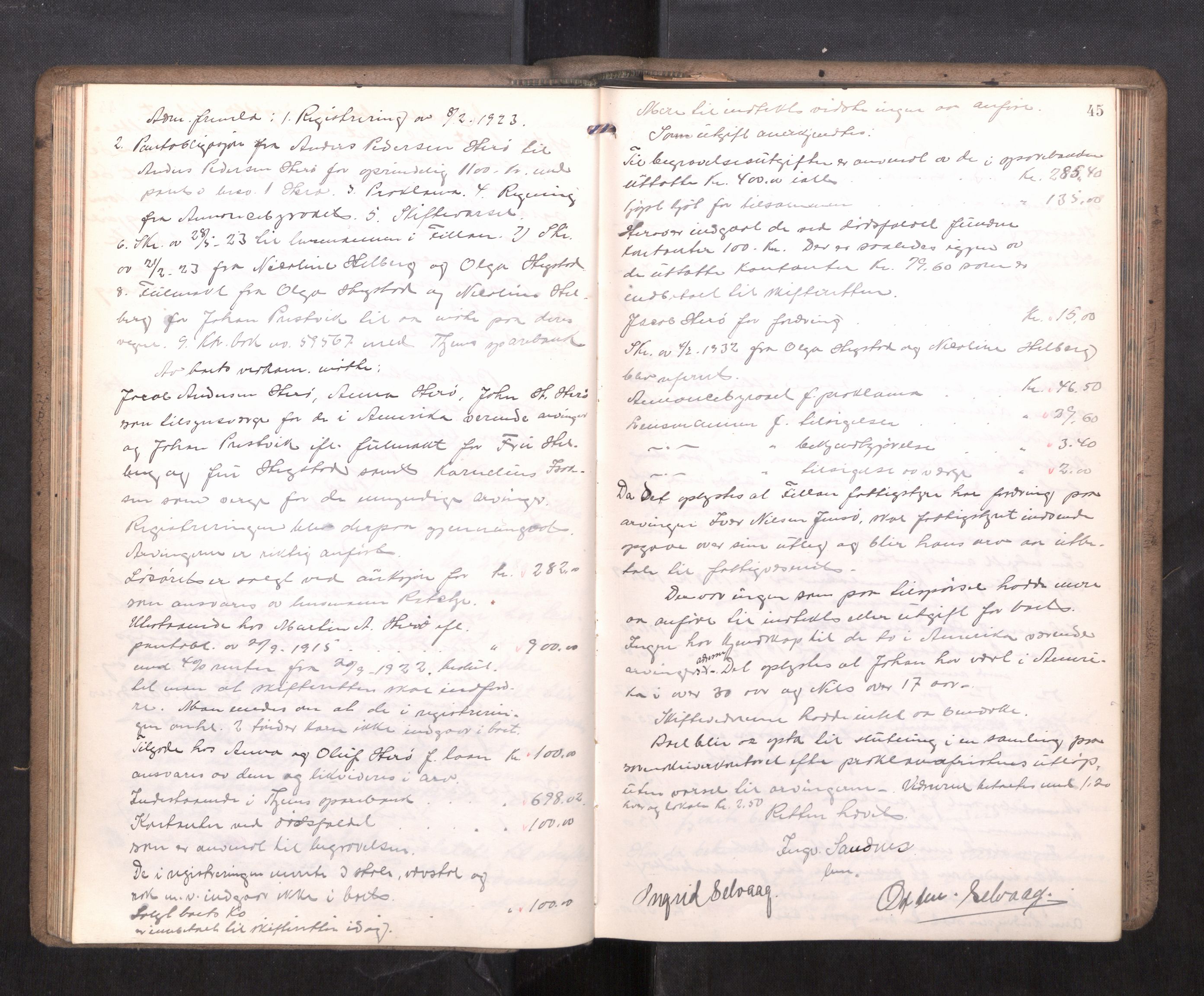 Hitra sorenskriveri, AV/SAT-A-0018/3/3B/L0002: Skifteforhandlingsprotokoll, 1922-1927, p. 44b-45a