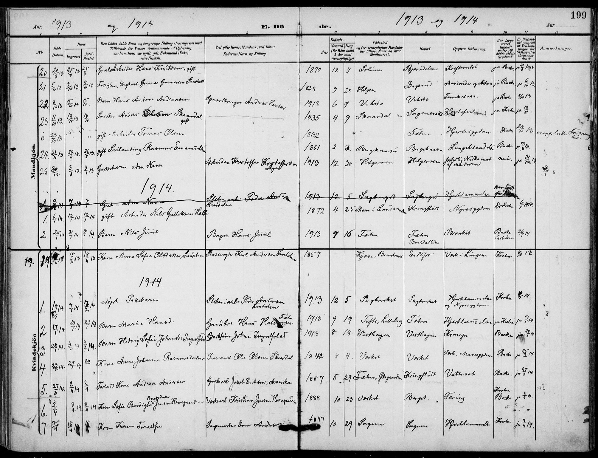 Holla kirkebøker, AV/SAKO-A-272/F/Fa/L0012: Parish register (official) no. 12, 1907-1923, p. 199